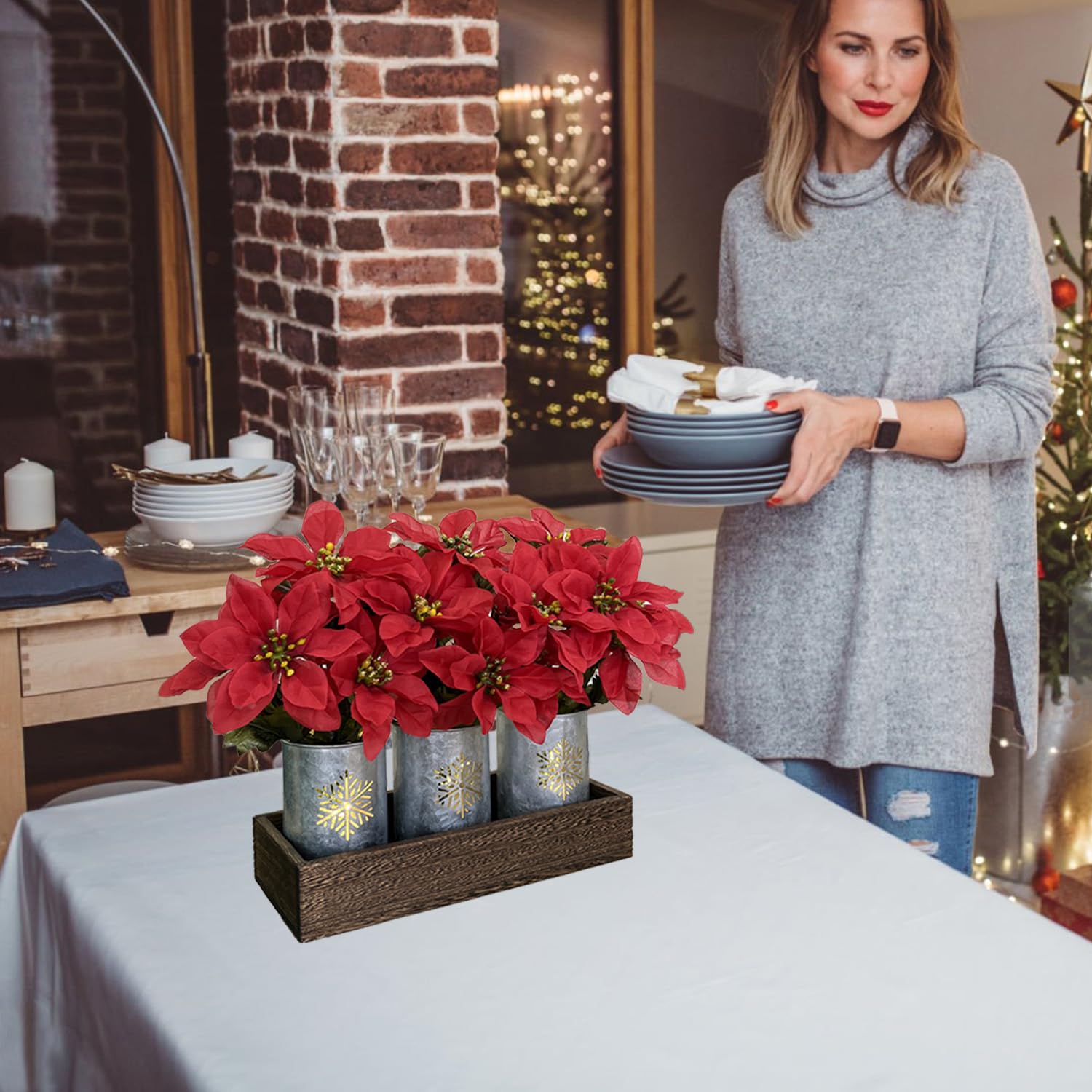 Amazon｜HEMYLU ポインセチア 造花 クリスマスフラワー LEDライト付き