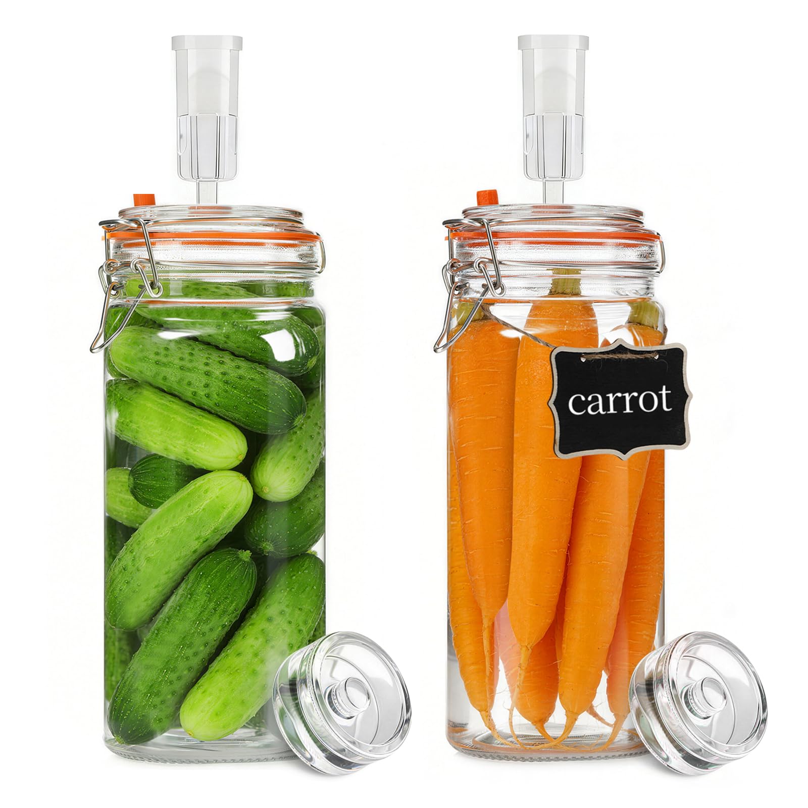 Rlssaki 2 Piezas Tarros de Fermentación con Cierre de Aire,750ml Fermentadora con Pesos, Tarros de Cristal con Tapa Hermética, Vasos de Cristal Transparente, para Kimchi, Kombucha y Encurtidos — view 8