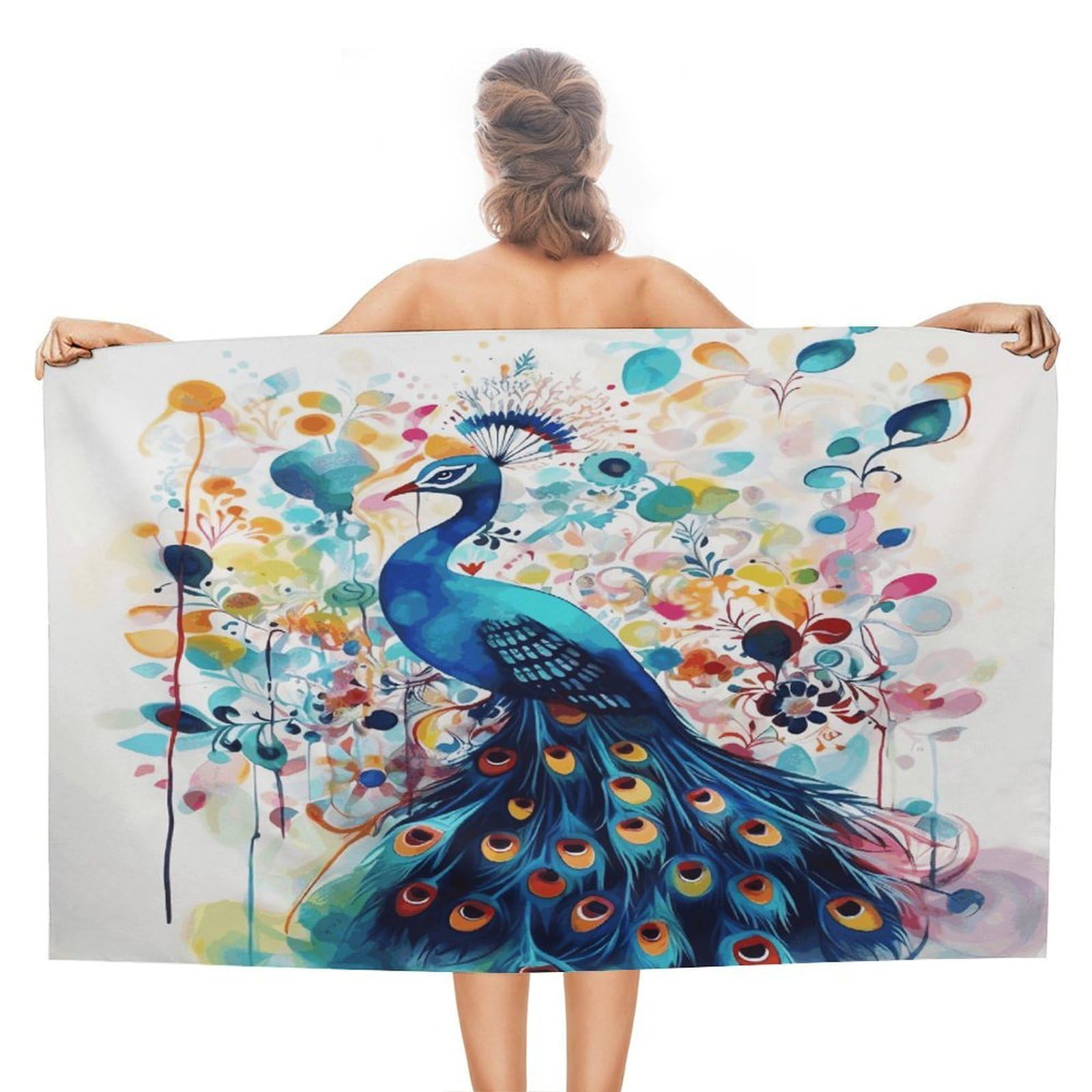 FekiLoot Color Peacock Beach Towel Absorbent & Quick Dry Pool Towels 31 X 51 Inches Extra Large Sandfree Beach Blanket Towels Soft Lightweight Travel Towel for Swim Yoga Camping