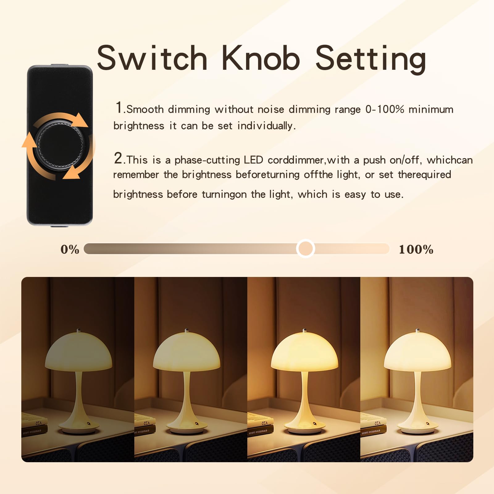 LED Dimmer Switch 1 Gang: Inline Dimmer Switch with Rotary Control Trailing Edge Dimmer Switches Rated 3-100W for Home and RV Use For Dimmable LED Lamps and Halogen Bulbs (Black Square) - Image 4
