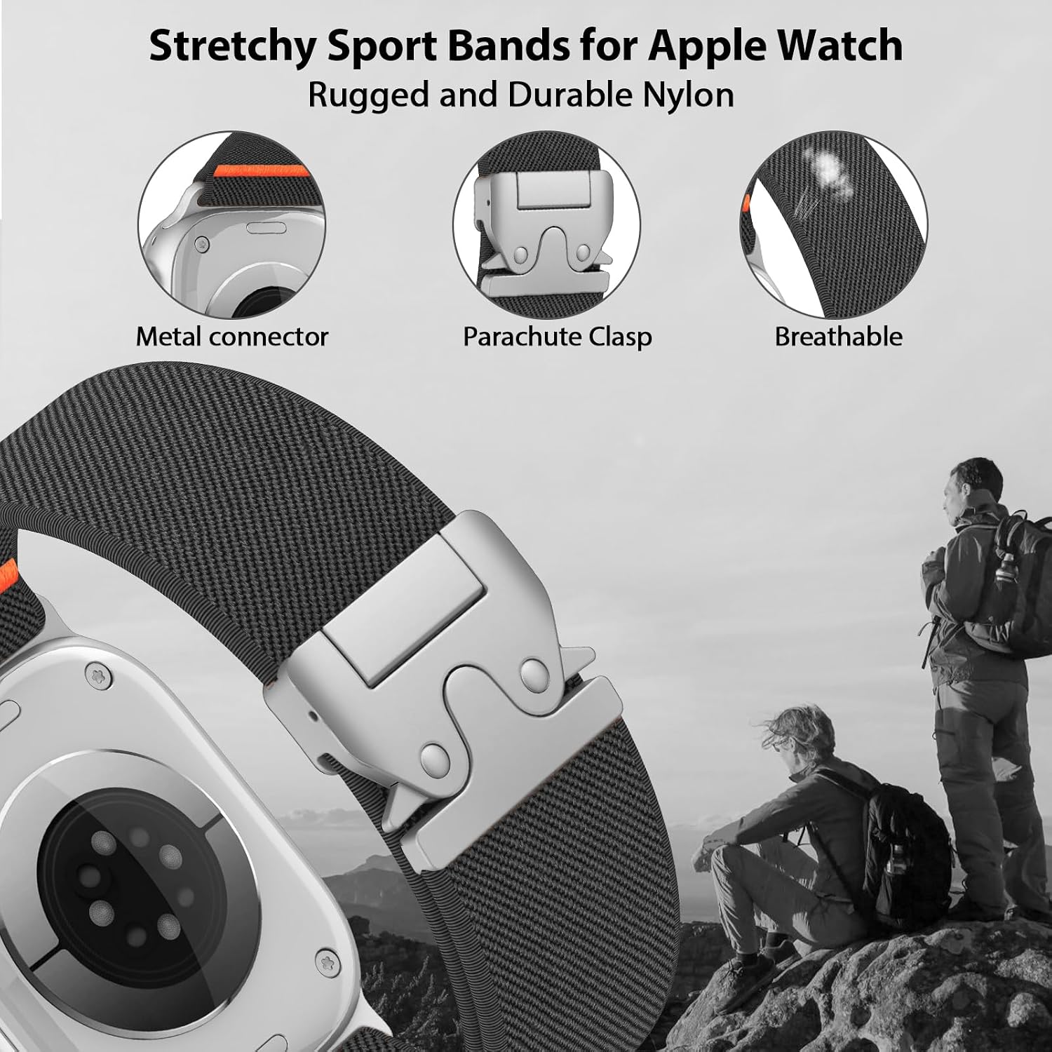 Elastic Sport Band for Apple Watch Ultra 3/2/1 Bands 49mm 46mm 45mm 44mm 42mm 41mm 40mm 38mm Men Women, Adjustable Parachute Buckle Nylon Fabric Wristband for iWatch Series 11 10 SE 9 8 7 6 5 4 3