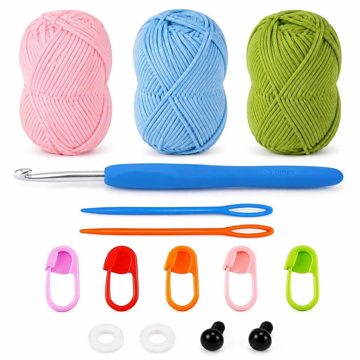 Viharini Crochet Kit for Beginners with Yarn, Hooks, Stitch Markers, Knitting Needles, Eyes, DIY Tools & Crochet Thread – Complete Crocheting Set for Adults and Kids (Multi-Colour)-image-47