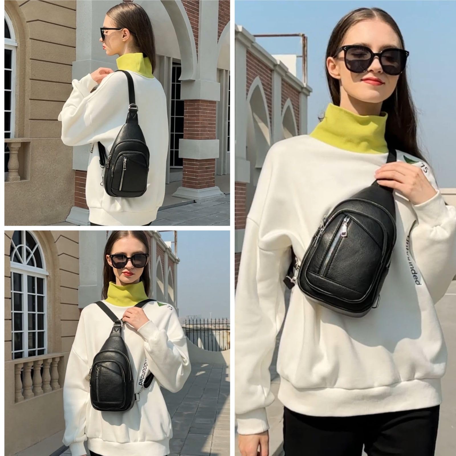 Travistar 2 en 1 Sac de Poitrine Femme Sac à Dos Pochette Banane Sacs Bandoulière Femme PU Cuir avec 2 Sangles Amovibles et Réglable, Petit Sacoche de Sport a Main