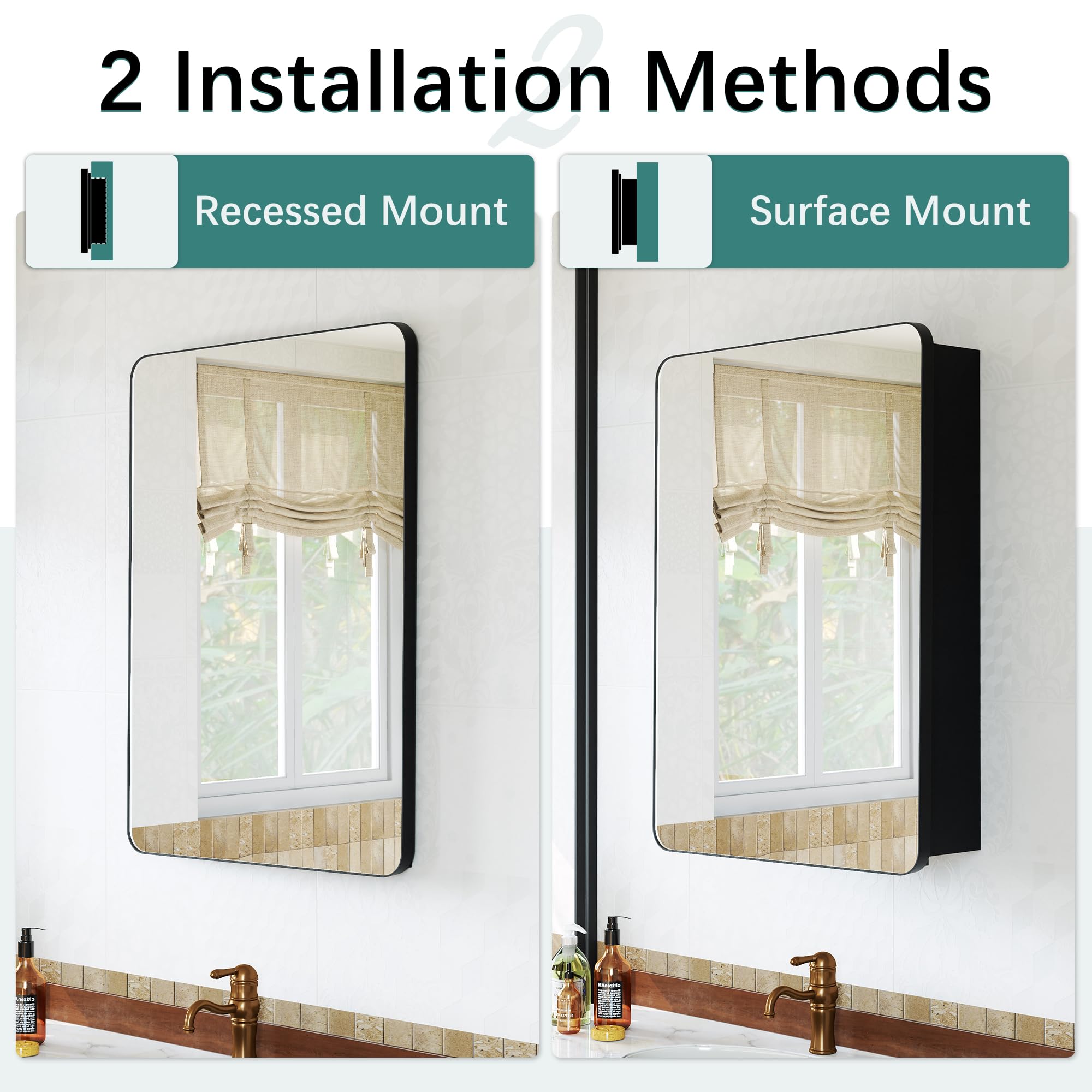 GoTiling Armoire Murale Salle de Bain avec Miroir: 40x60 cm Armoire Pharmacie de Toilette - Meuble Mural de Rangement avec Étagères Réglables - Cadre Noir Mat