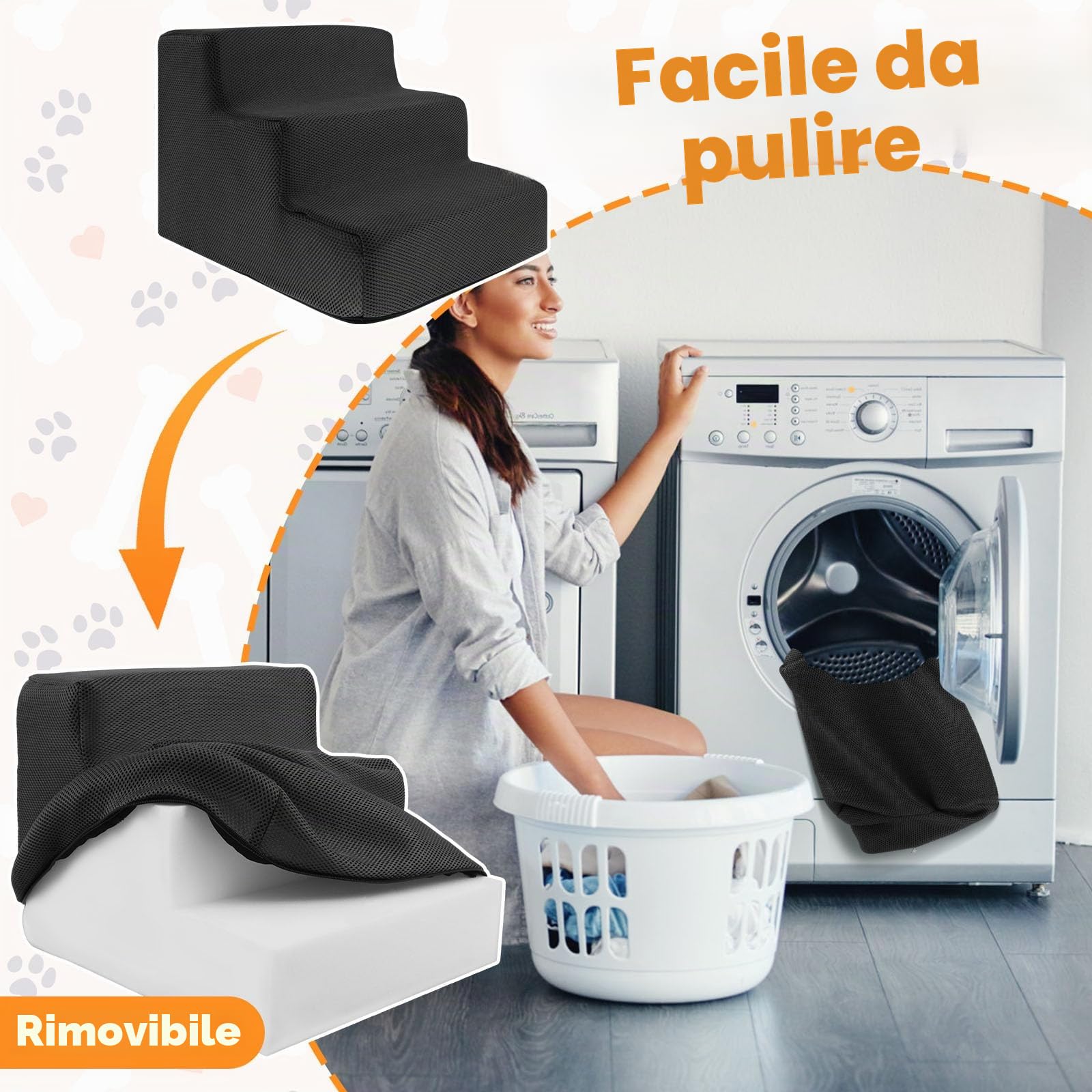NIHUIFDPY, Gradini per Cani per Letto 34x40x30cm, Scalini per Cani a 3 Gradini in Schiuma ad Alta Densità con Copertura Staccabile e Fondo Antiscivolo, Scale per Animali Domestici Lavabili per Divano