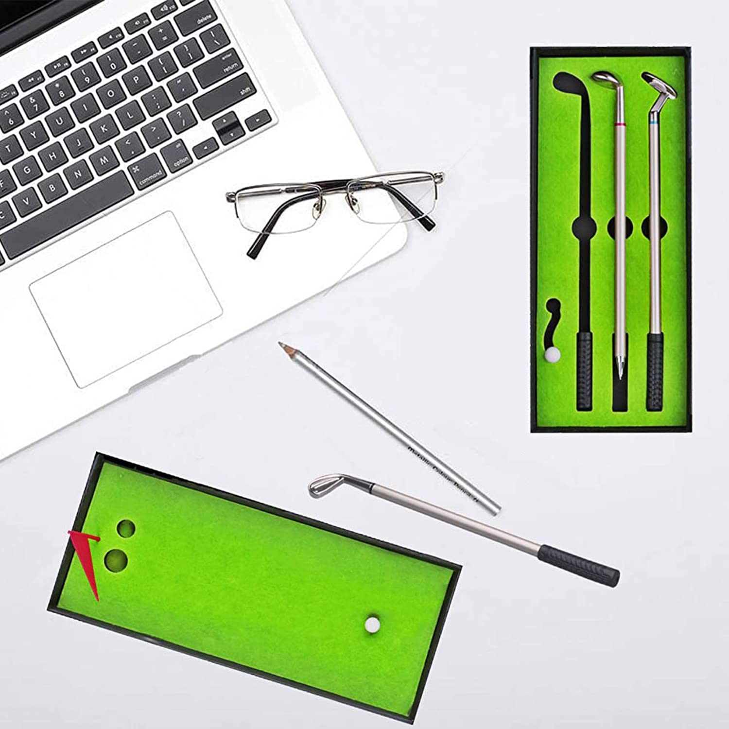 SmartGreen® - Set da golf in miniatura con 3 penne da golf, 1 green, 2 palline, 1 bandiera - Idea regalo per la festa del papà per i golfisti - I migliori giochi e accessori
