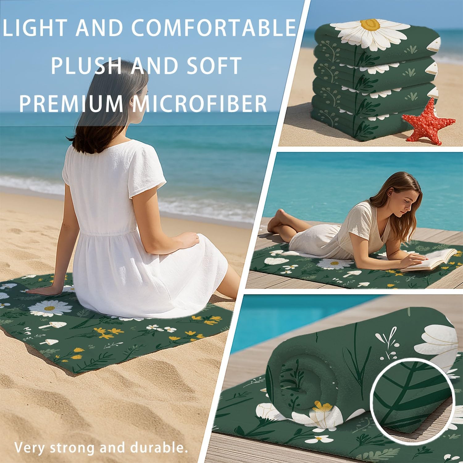 Drap de Plage Anti Sable Sechage Rapide 200 cm x 100 cm Vintage Campagne Serviette de Plage Microfibre Campagne Scandinave Chaleureux Frais Plantes Fleurs Absorbante Super Couverture de Plage