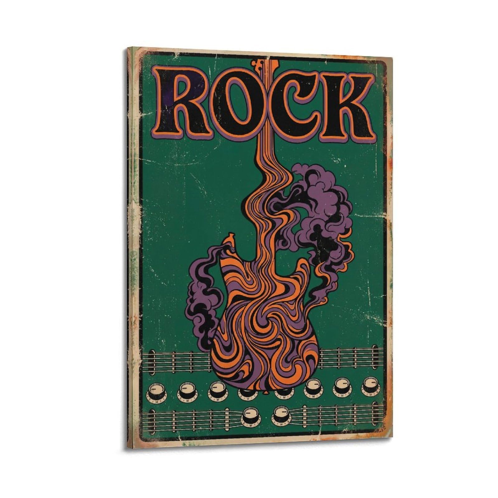 Okngb Frame-Style Vintage 60S Retro Abstract Guitar Psychedelic Rock Poster Decorative Painting Canvas Art Picture 20X30inch(50X75cm)