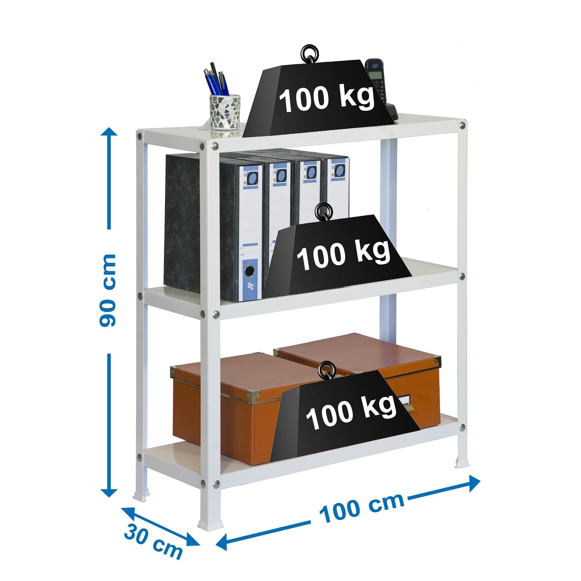 SimonRack Estantería Metálica Almacenaje, 3 Baldas, Alta Capacidad Carga 100 kg, 900x1000x300 mm, Estantería Salón Baño Cocina, Blanco - SimonHome Classic