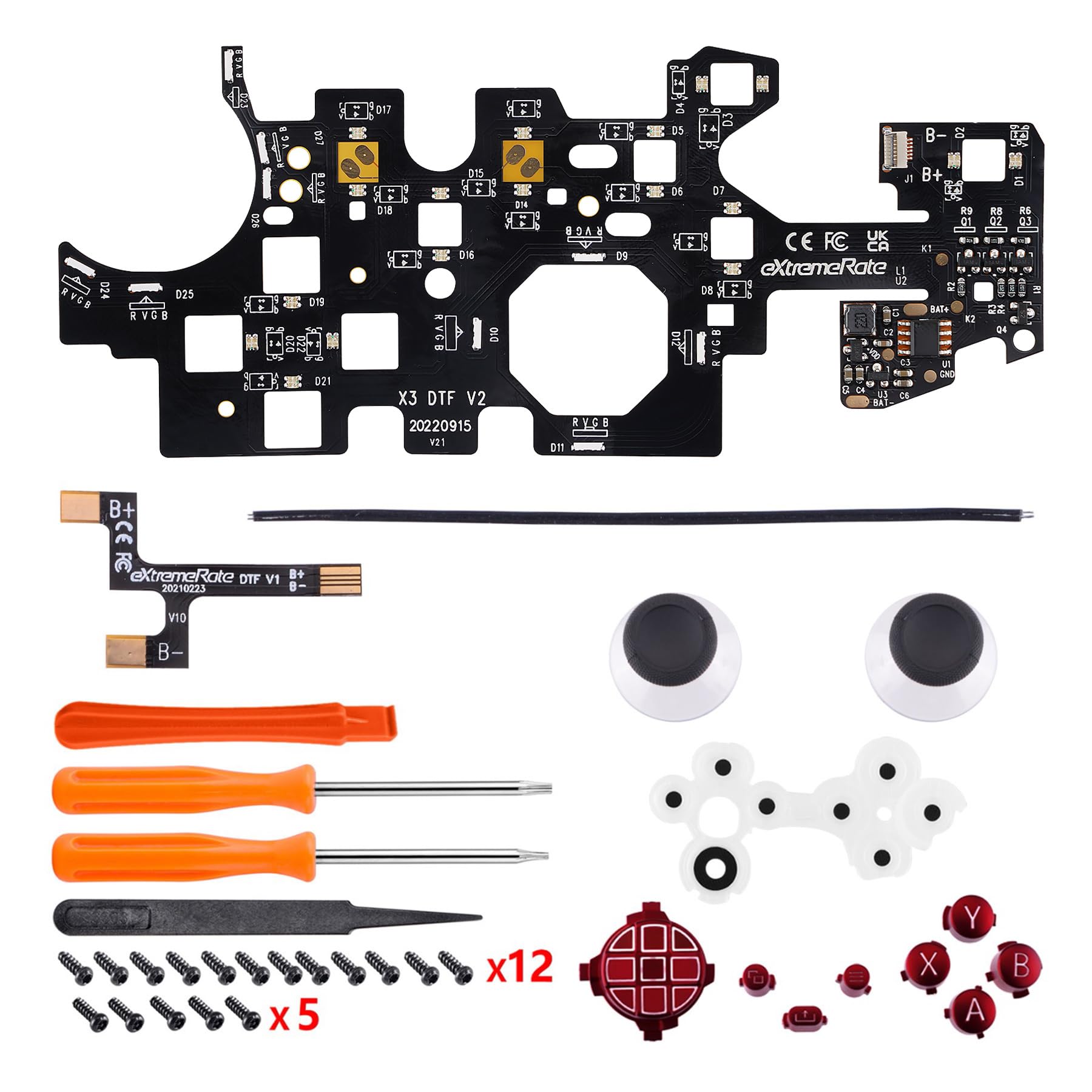 eXtremeRate Multicolori Tasti Luminosi Ricambio per Xbox Series X S Controller Dpad Analogici Pulsanti DTF LED Kit per Xbox Series X S Joystick Model 1914(Senza Controller)-Rosso Scarlatto