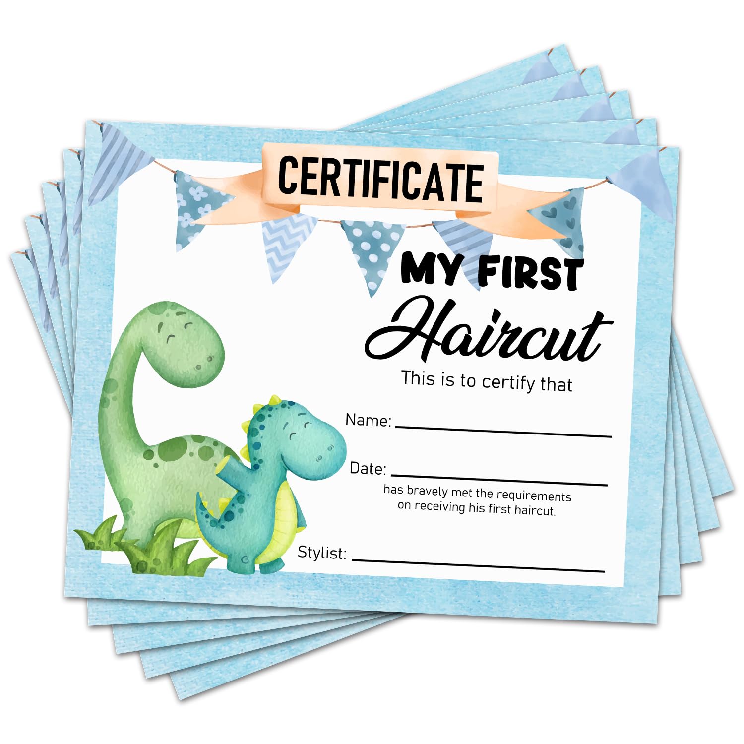 25 Dinosaurs First Haircut Certificates for Kid Boys Colorful Baby First Haircut Keepsake Certificate Milestone Marker First Haircut Award for Boy