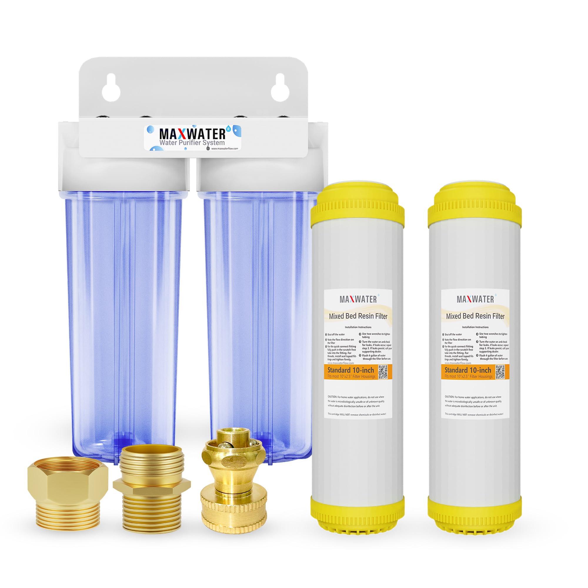 Max Water2 Stage Deionized Spot - Free Car Rinse Unit, Premium Water Deionizer for Car Washing (Non Refillable) - Spotless Car, RV and Motorcycle Wash System - 3/4" Adapters