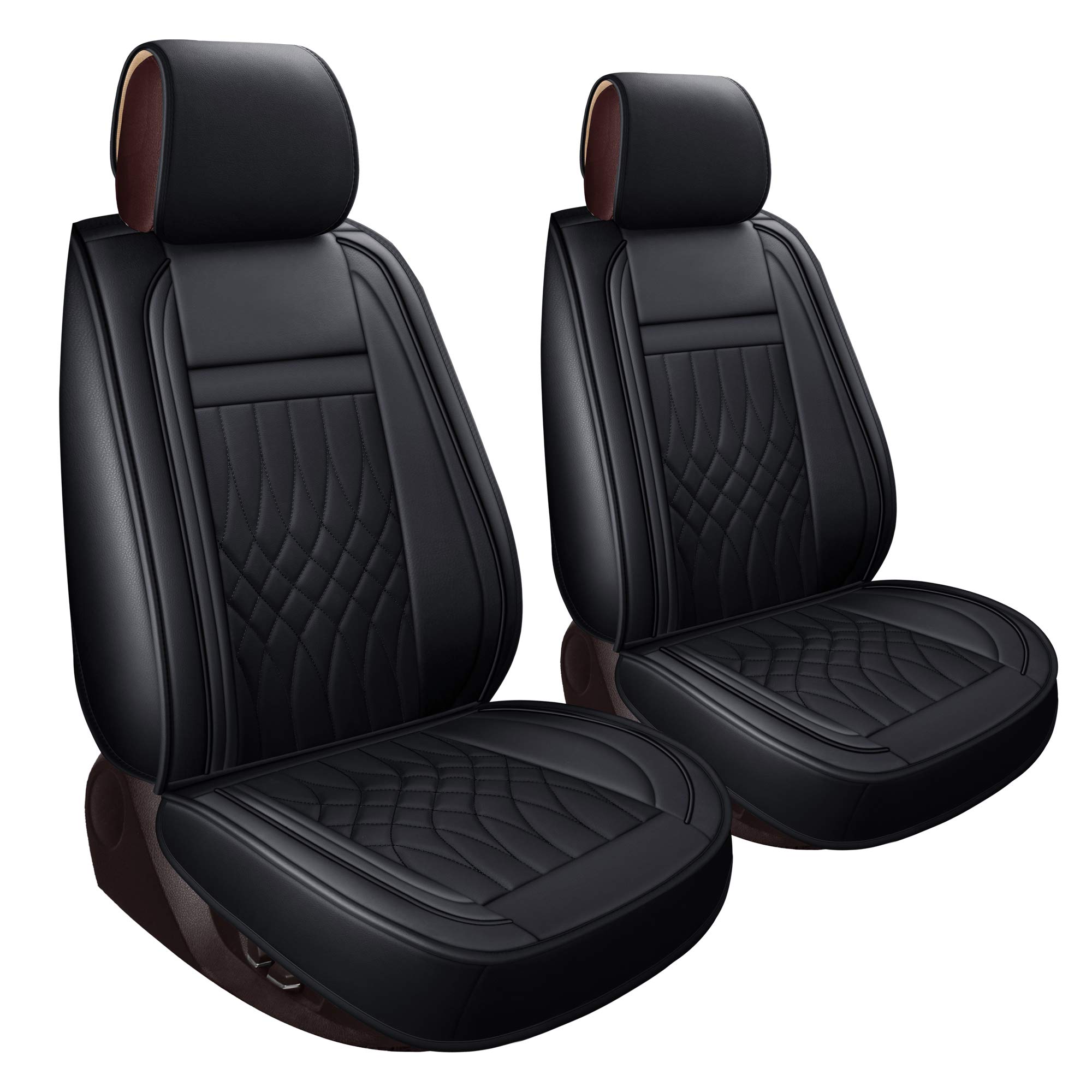 2 Front Seat Covers fit for Ford F150 from 2015 to 2020 and fit for F250 F350 F450 from 2017 to 2020 with Faux Leather (Black 2 PCS)