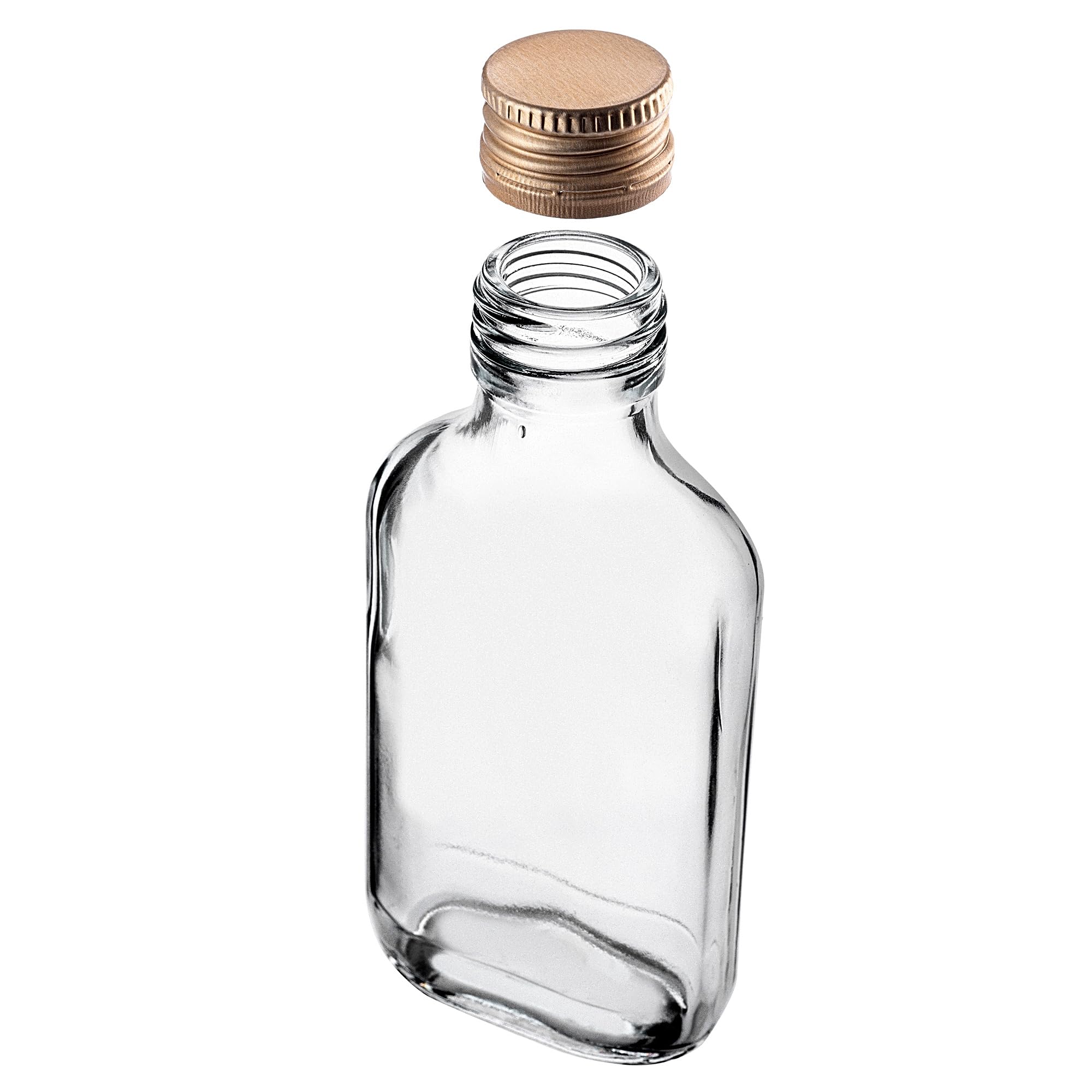 KADAX 50er Set Flachmann 100ml, kleine Glasflaschen mit Schraubverschluss, Fläschchen, leere Flaschen zum Befüllen, mini Likörflaschen, Schnapsflaschen (Gold)