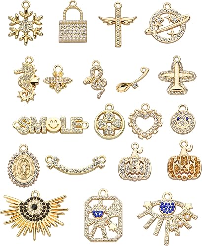 Paquete de 20 dijes de diamantes de imitación chapados en oro, accesorios de cristal para collares, pulseras, joyería, manualidades, bricolaje