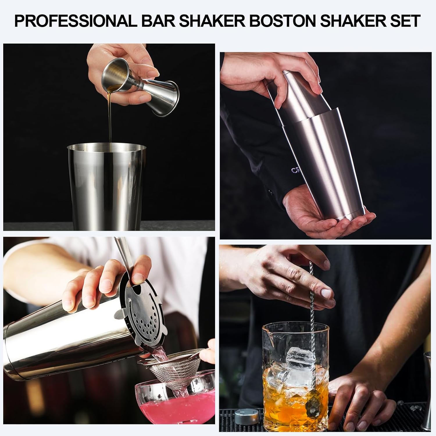 Mwellewm Cocktail Shaker Boston Shaker Set 15 Pcs Professional Bartender Kit Bar Shaker Stainless Steel Drink Shaker Bartending Martini Shaker Tin Mixed Alcohol Shaker Tool for Beginner(Silver) - Image 7