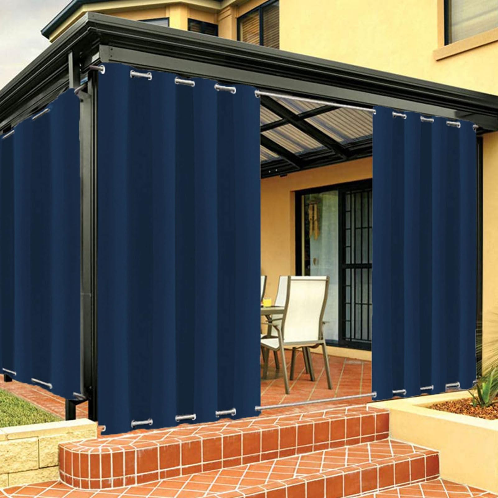 FicaRico Outdoor Curtains for Patio & Gazebo, Windproof with Grommets, Sun Blocking for Pergola & Backyard | 1 Panel, W84 xH52, Navy Blue