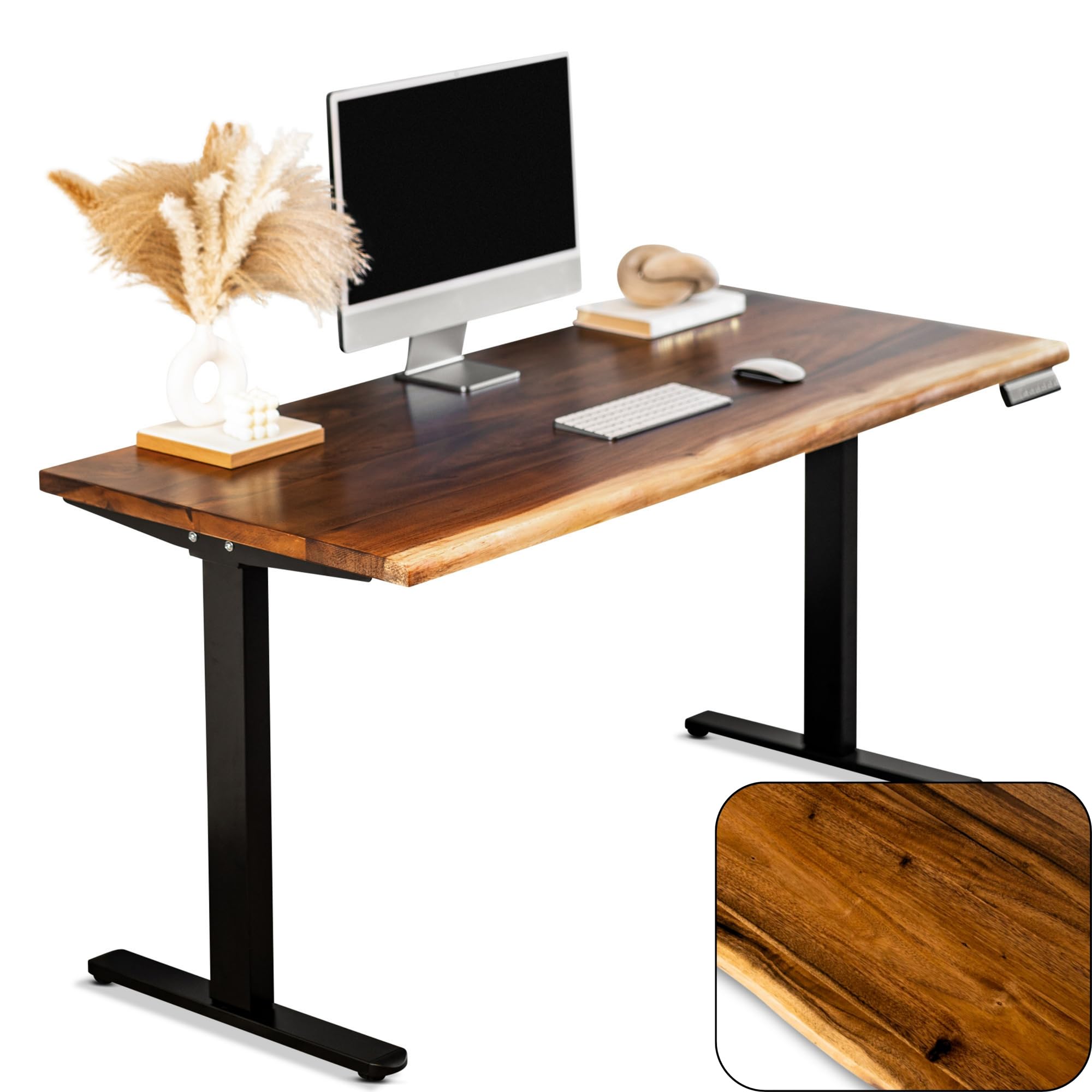 Walnut Standing Desk - W48 D27 Solid Wood Live Edge Adjustable Height Sit Stand Desk - Dual Motor