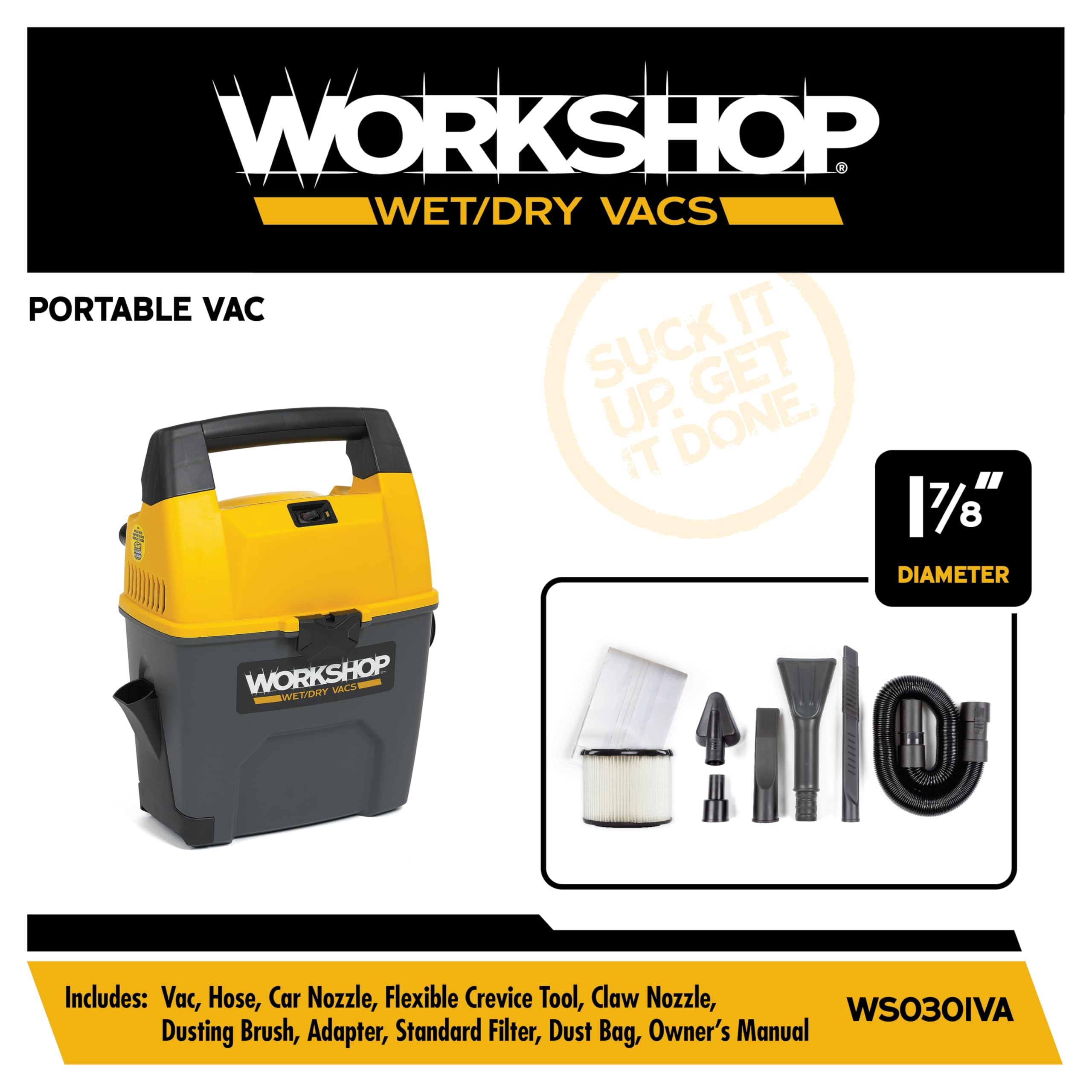 Taller húmedo/seco Vacs ws0300va tienda portátil en seco mojado aspiradora para Auto, garaje y en casa, 3-Gallon, 3,5 pico HP