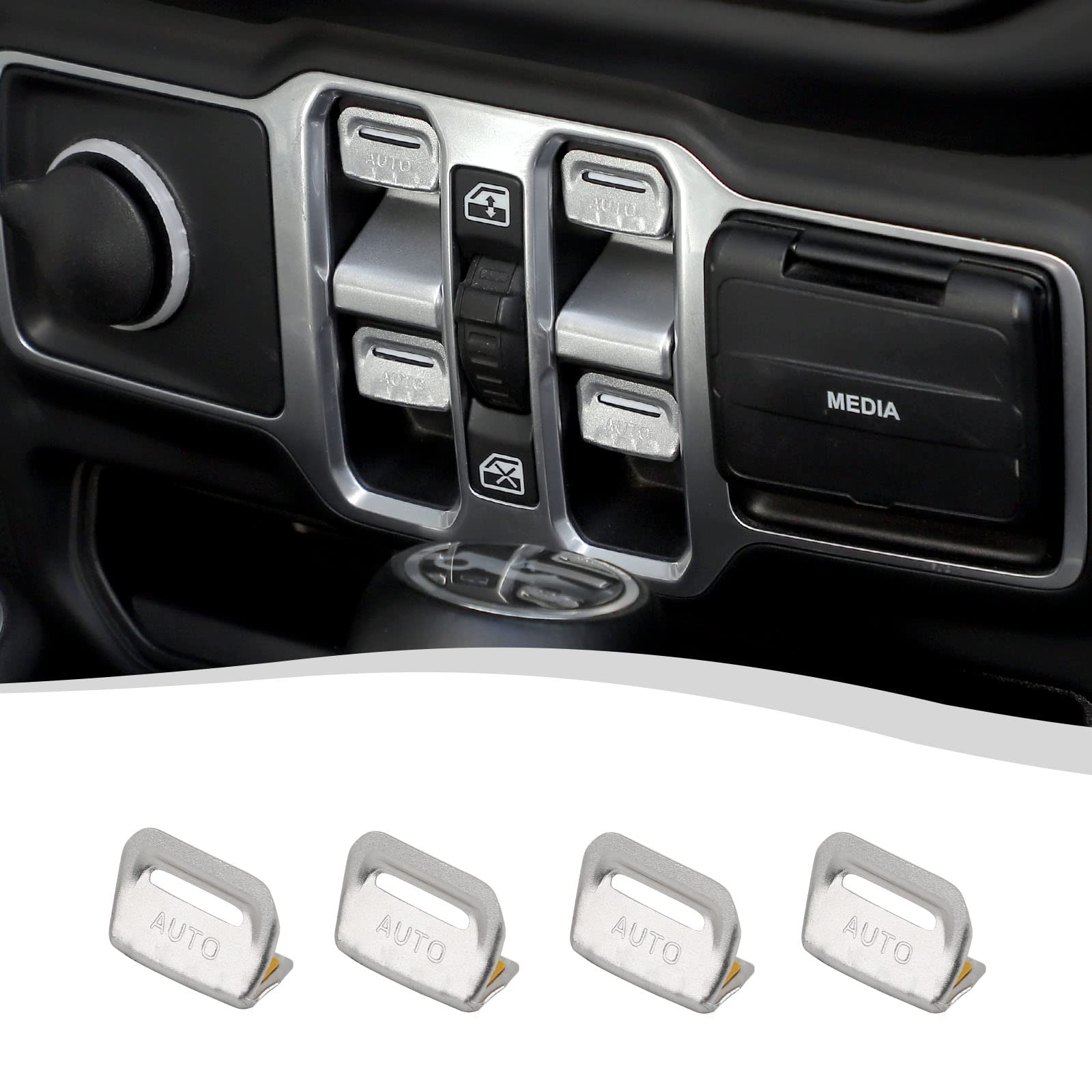 Aluminium Window Switch Button Cover Trim Interior Accessories Compatible with 2018-2025 Jeep Wrangler JL JLU & Gladiator JT(Chrome)
