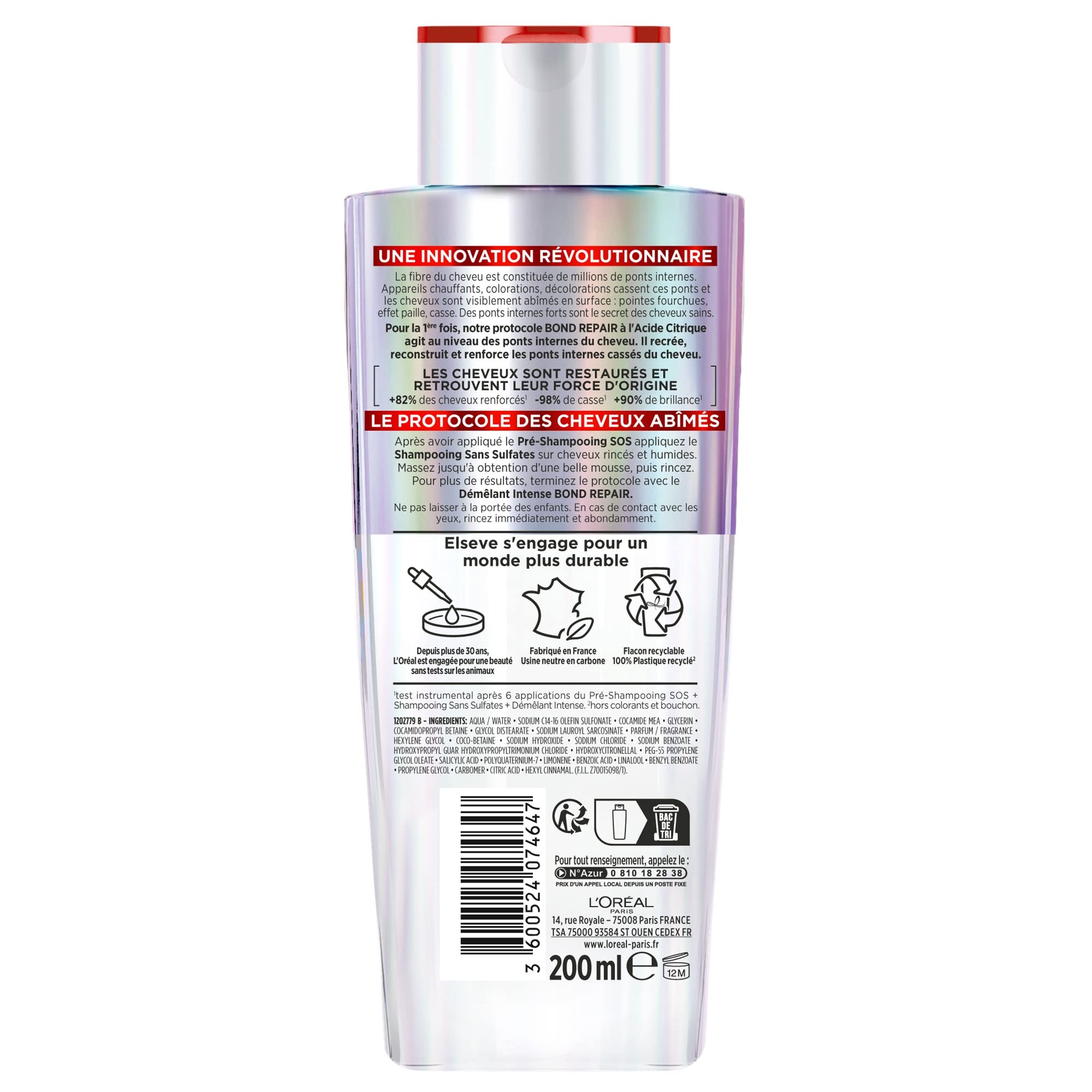 L'Oréal Paris – Tiefenreparaturprotokoll – geschädigtes Haar – Trio zur reparierenden Pflege – Vor-Shampoo + Shampoo + Entwirrung – Keratin-Behandlung – ohne Sulfate – Elseve Bond Repair Plus