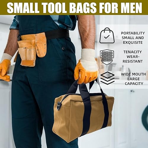 Miniatura 6 de BLIRITEL Bolsa de herramientas de boca ancha de 12 pulgadas, bolsa de almacenamiento de herramientas de lona resistente, bolsa de gran capacidad,