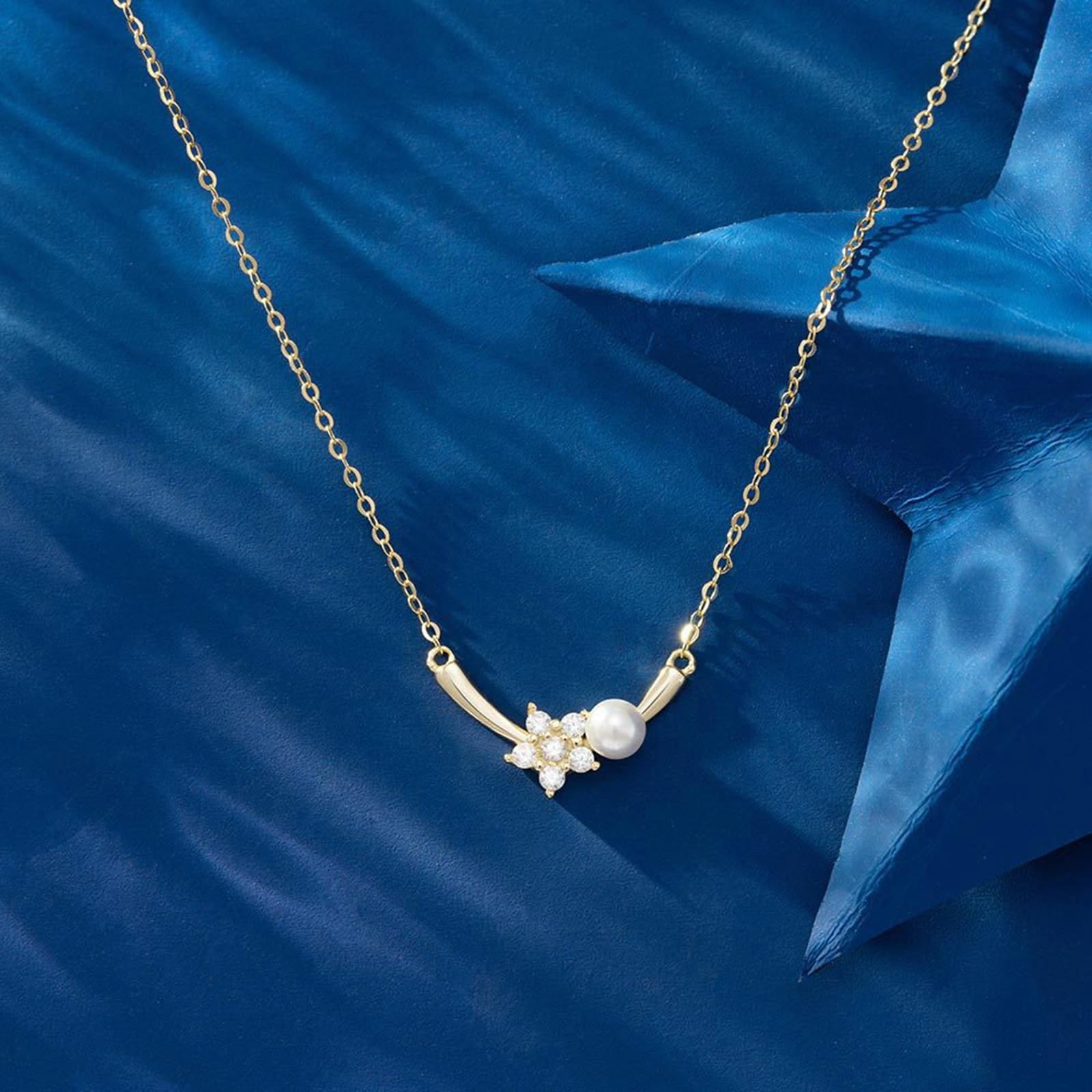 Collana Argento Bambina, Donne Argento 925Collana da Donna da 50 cm con Ciondolo a Forma di Fiore in Zirconia cubica e Perla