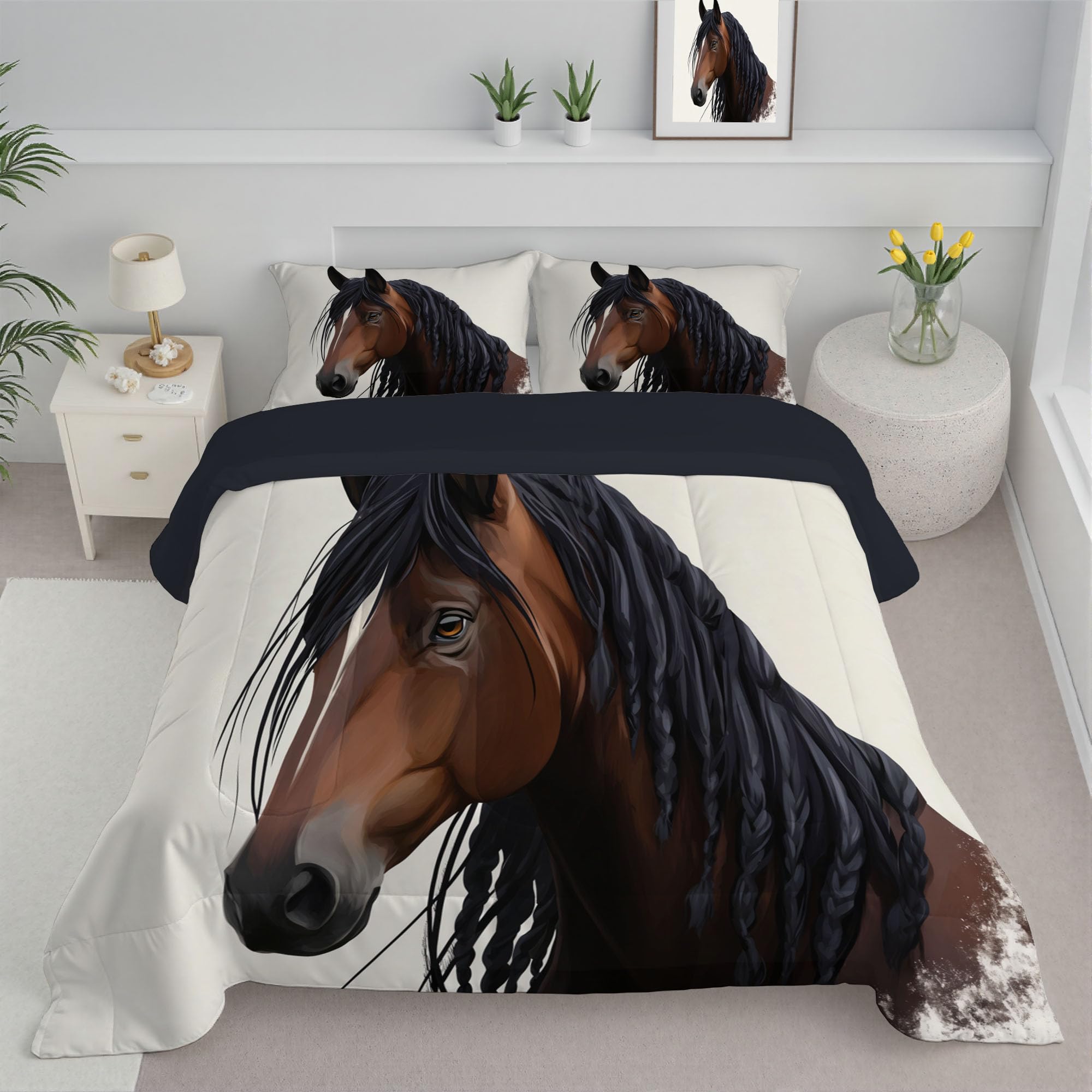 Edredón Reversible Caballo Cama 150 Juegos de Nórdico lavables Iconos De Juegos De Dibujos Animados Edredón Ligero y Cálido Plumón Alternativo con Fundas para Cualquier Temporada Marrón, 220x240cm