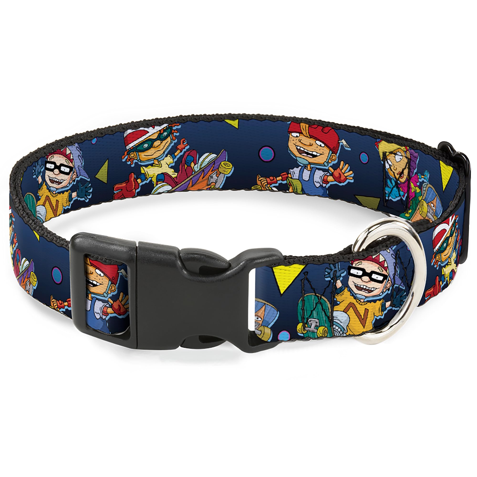 Nickelodeon Pet Collar, Dog Collar Plastic Buckle, Rocket Power Character Poses Shapes Cool Gray Multi Color, 11 to 16.5 Inches 1.0 Inch Wide