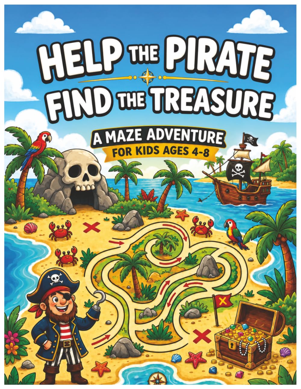 Help the Pirate Find the Treasure: A Maze Adventure for Kids: 50 Puzzle Missions to Improve Concentration and Problem Solving Skills