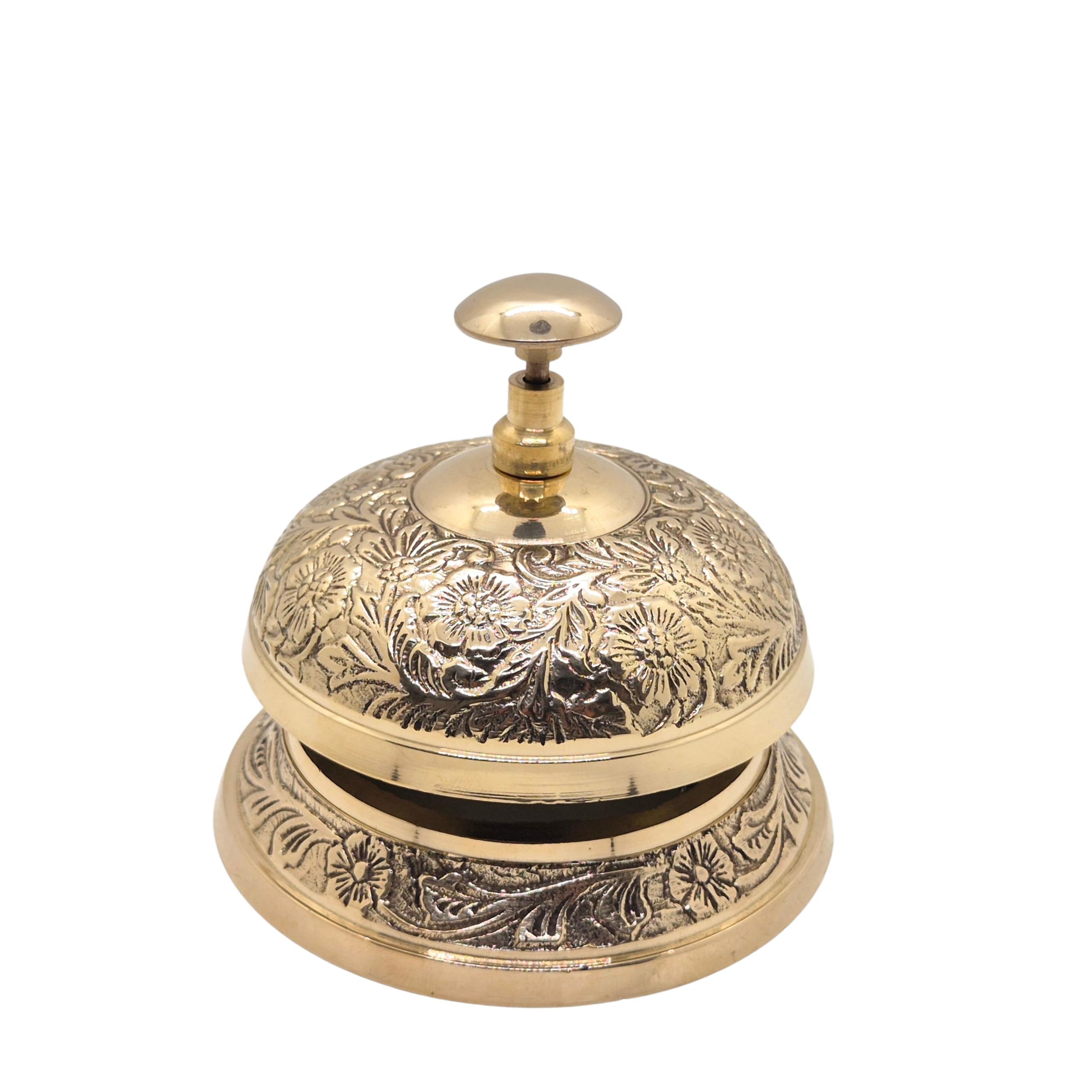Campana de latón con diseño floral vintage en relieve de latón macizo para oficina, hotel y mostrador, campana de recepción antigua con obras de arte tradicionales, servicio de anillo fuerte y diseño