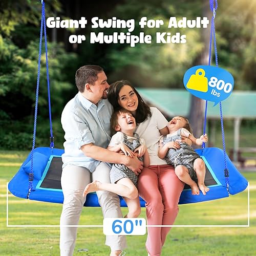 Miniatura 7 de Hapfan Columpio de árbol de plataforma Skycurve de 800 libras y 60 pulgadas para niños y adultos con almohada, columpio al aire libre para niños,