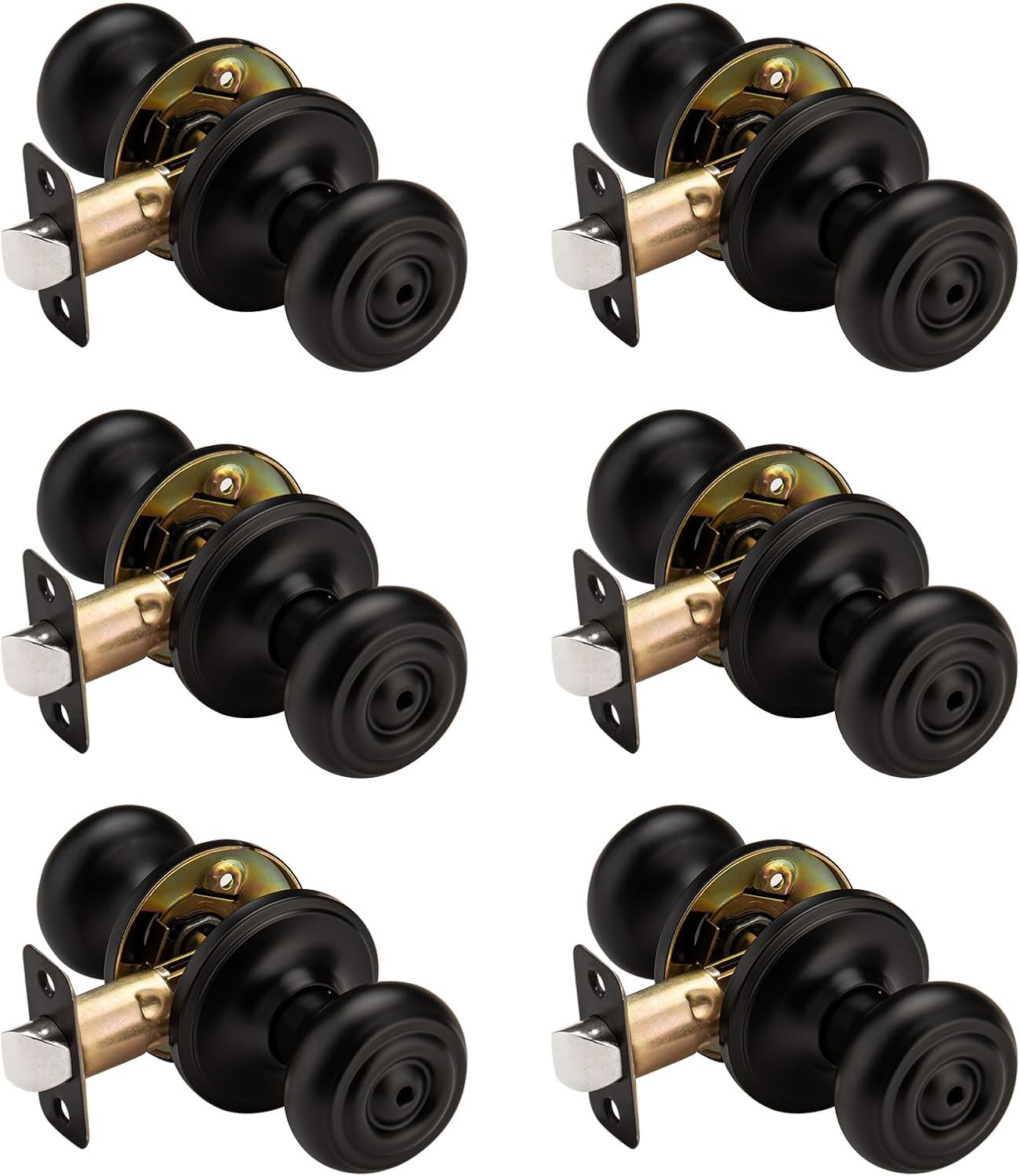 6 Pack Black Door Knobs Interior with Turn Lock, Door Knob with Lock for Bath & Bedroom,Matt Black Privacy Doorknobs