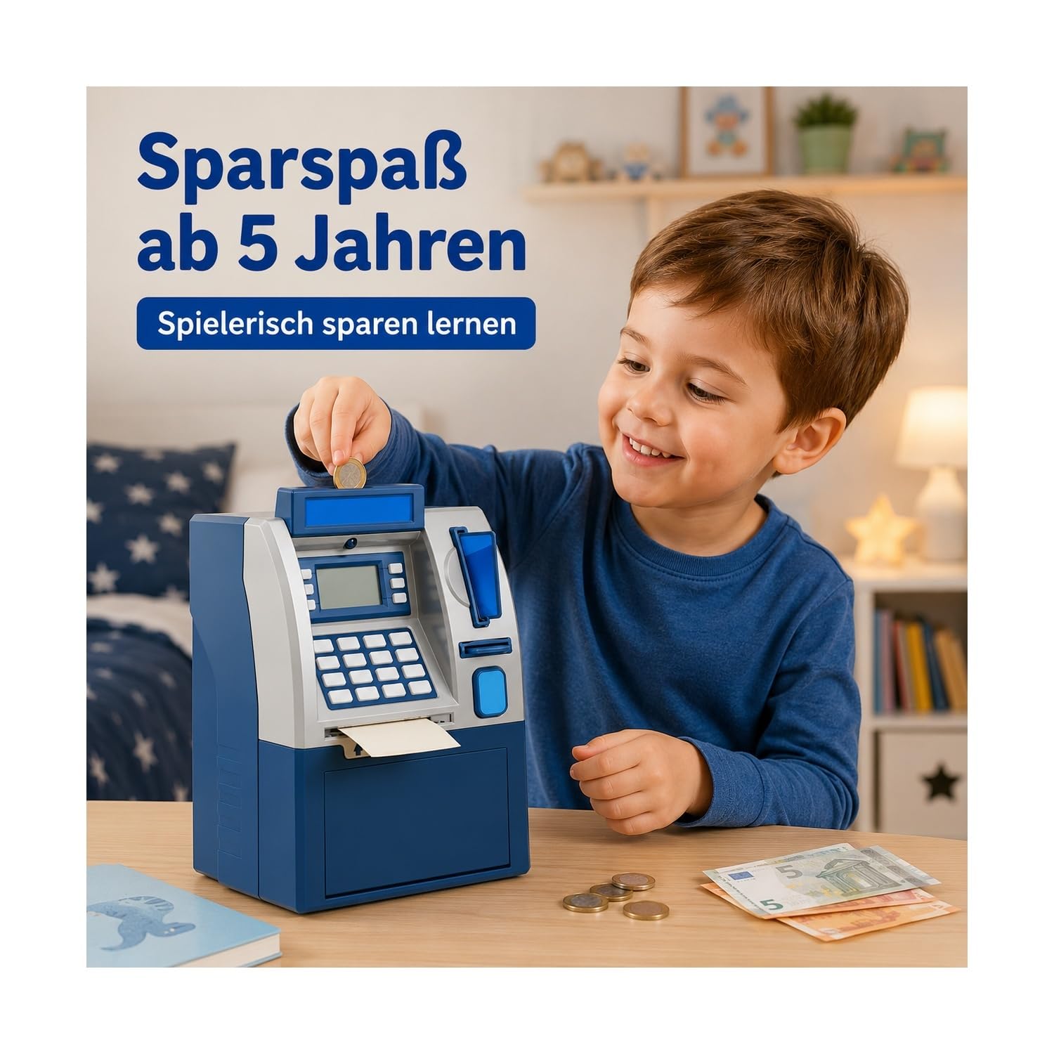 Elektronische Spardose Kinder mit PIN-Code & Karte, Sound & Licht