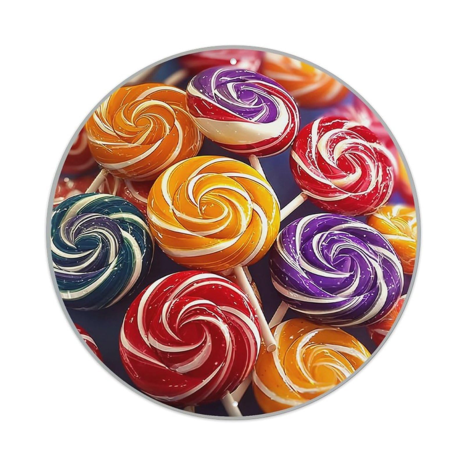 Swirl Pattern Lollipop Candy Design Vintage Metal Tin Sign Retro Wall Decor for Home Bar Garage Cafe, Indoor & Outdoor Decorative，circle Metal Poster, 8x8 Inch