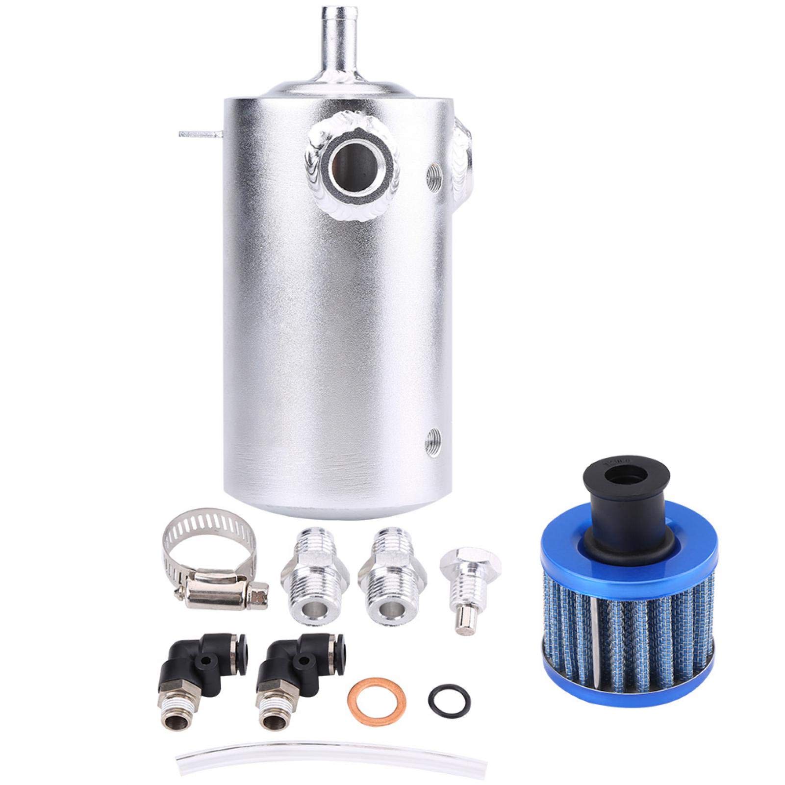 Tanque de Captura de Aceite, 0.5L de Aluminio Universal para Motor de Automóvil Tanque de Captura de Aceite Depósito de Lata Filtro de Ventilación para Lata de Captura de Filtro(Plateado SI-A0409)sopo