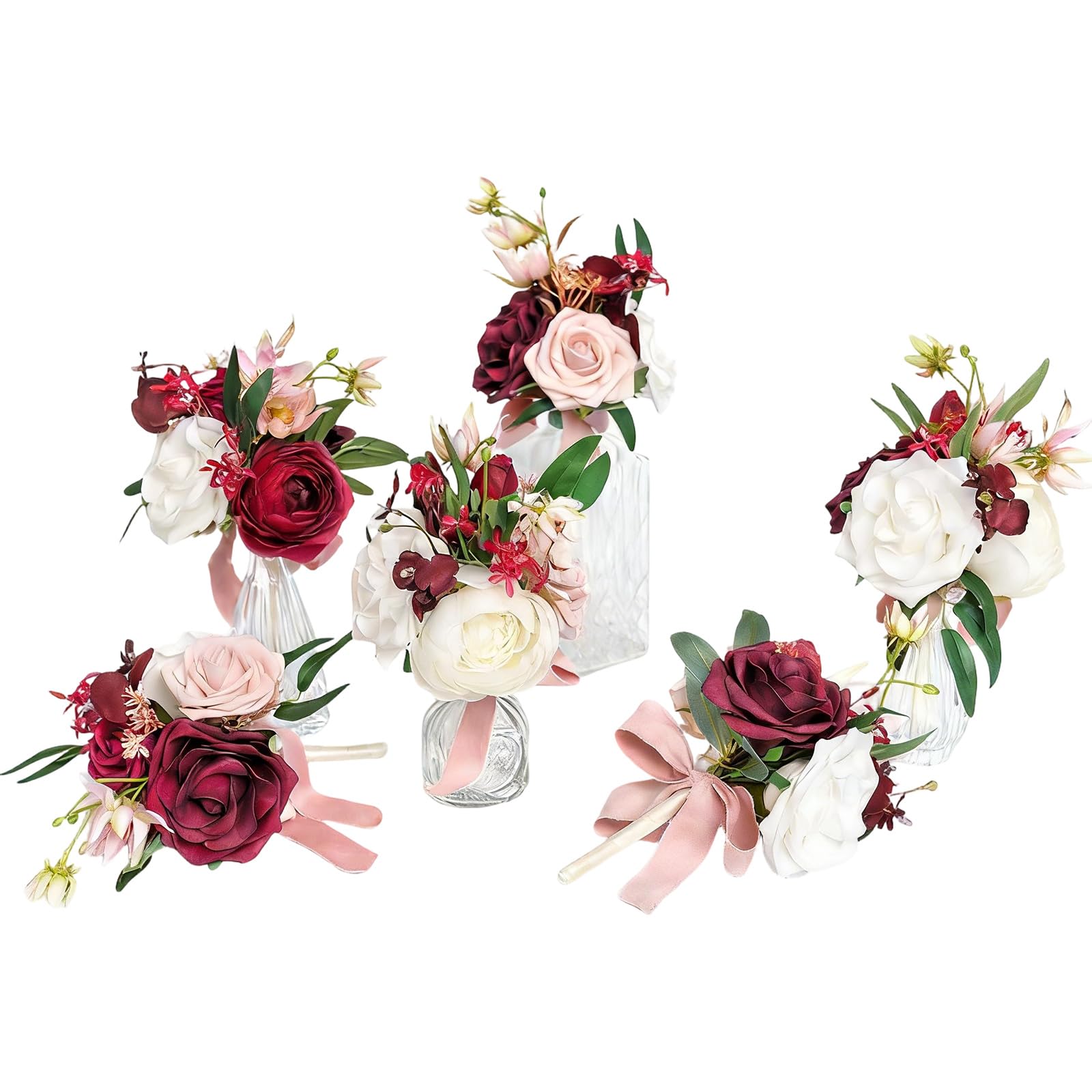 Xjdzineq 6Pcs Bridal Bouquets Realistic Artificial Flower Bouquets for Wedding Ceremony Bridal Showers and Photography Supplies Artificial Blossomy Arrangement Wedding