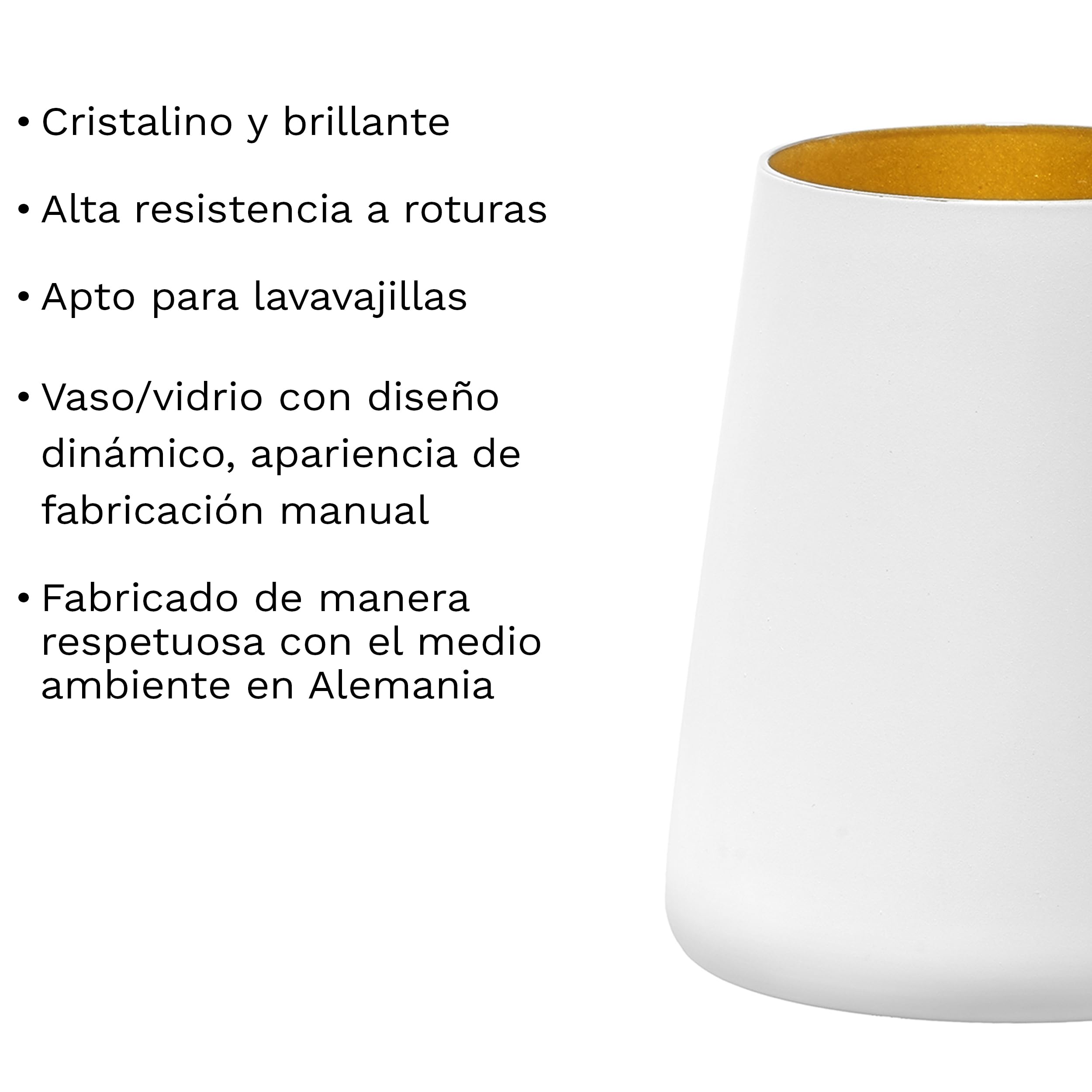 Stölzle Lausitz Juego de 6 vasos de 380 ml, aptos para lavavajillas y resistentes a los golpes, universales como vasos de agua, vasos de zumo, copas de vino, color blanco y dorado