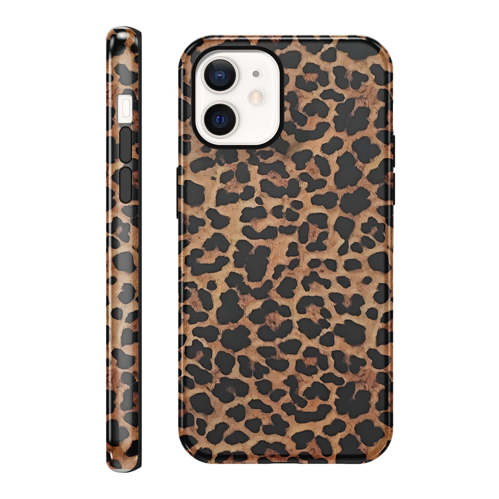 Cute Cheetah Print Phone Case for iPhone 12 Mini Case 5.4", Coquette Luxury Aesthetic Brown Leopard Pattern Design Glossy Phone Cover Shockproof Soft TPU Hard PC Protection Girls Women Funda