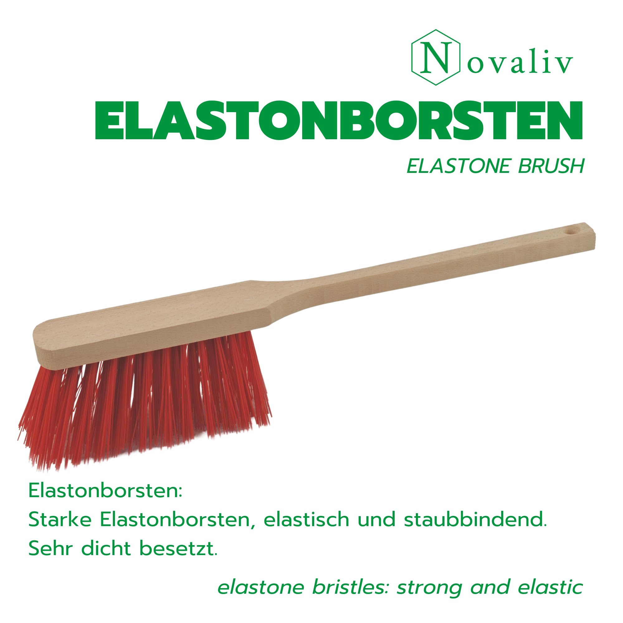 Novaliv 3X Handfeger mit langem Stiel I 45 cm I Elaston I Schneebesen Holz Schnee Feger Kehrwisch dust Brush