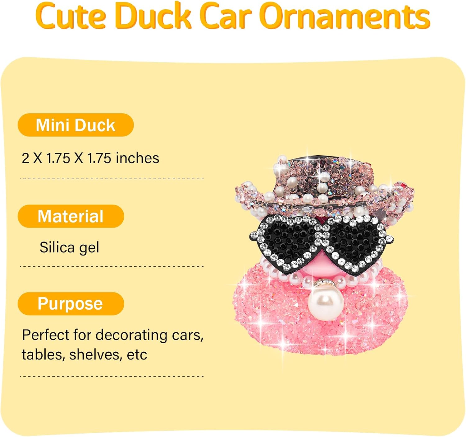 wonuu Diamond Rubber Duck Car Ornaments Duck Car Dashboard Decorations for Cool car Accessories with, Pink Diamond