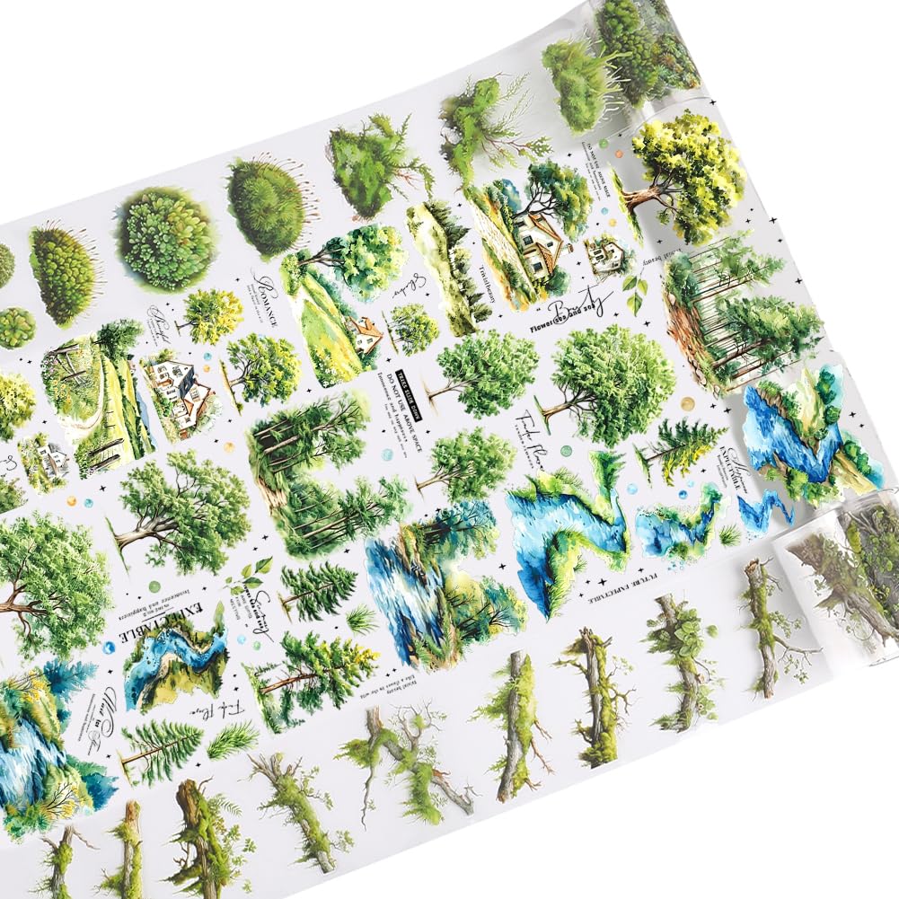 CRASPIRE 5 Styles 2.19ydsx2.3in Green Plants PET Tape Stickers Washi Clear DIY Handbook Crafts Self-Adhesive Waterproof Journal Scrapbook Collage Gift Wraping for Home Decor Diary Art Planner Supplies