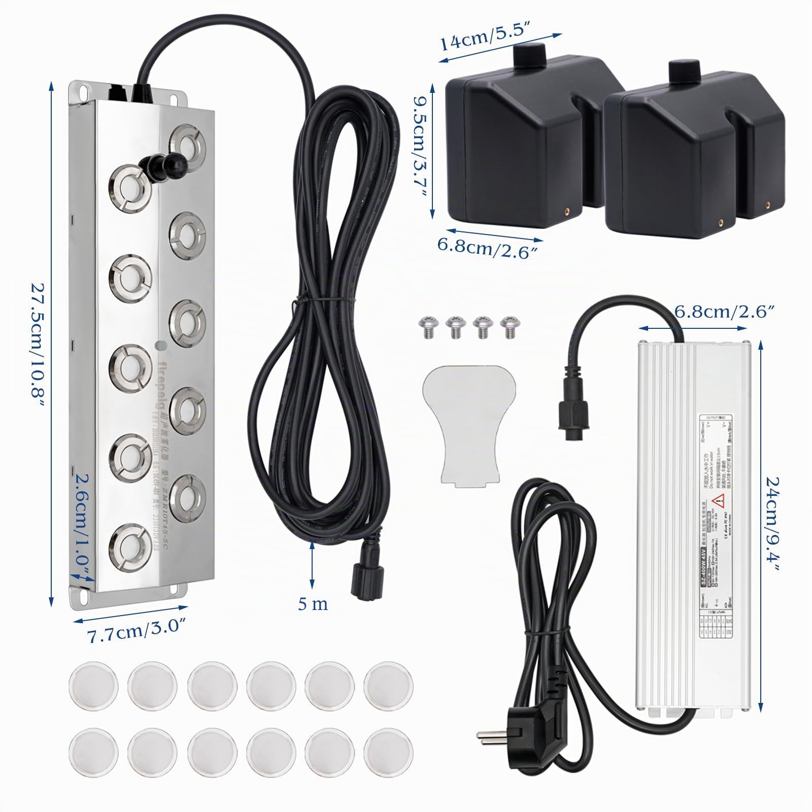 Maquina De Niebla 10 Cabezas 7L/H Generador De Niebla con Fuente De Alimentación De 400w Y Boya De Plástico, Nebulizador Ultrasónico Atomizador para Fuentes De Estanque, Paisajes Mágicos