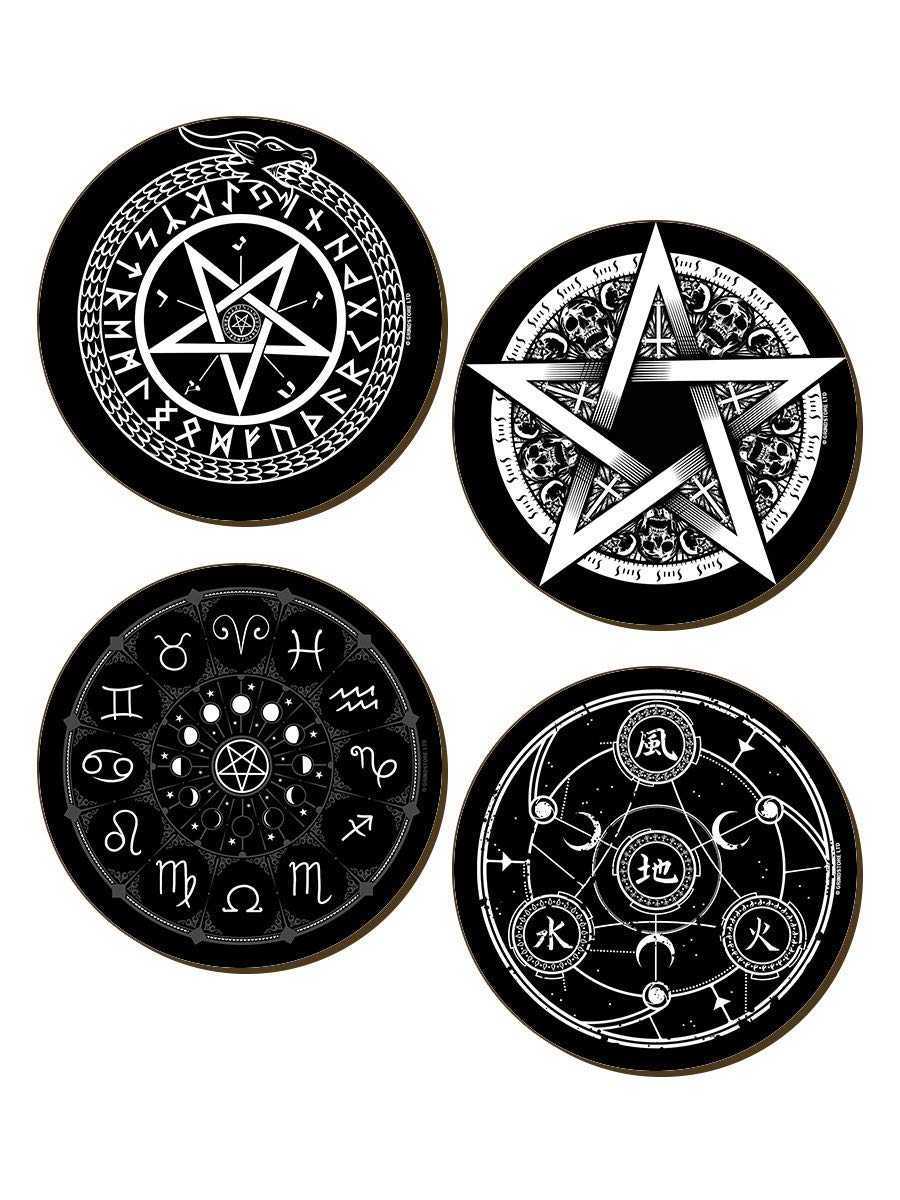 Grindstore Black Pentagram 4 Piece Coaster Set 9.5X9.5cm