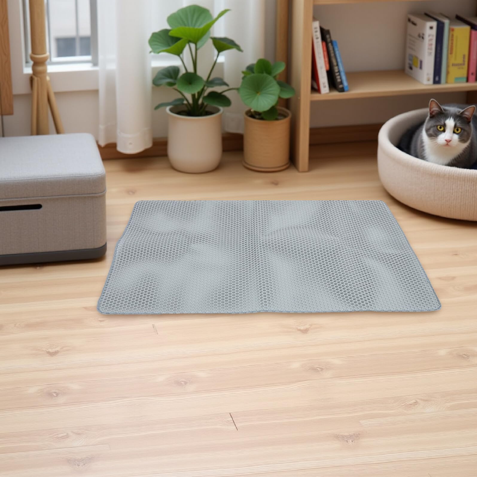 Gatuida Katzenstreumatte Doppellagig mit Wabendesign aus Eva Maschinenwaschbar und Streufangend für Katzenklo im Haushalt und Reisen 120 X 70cm