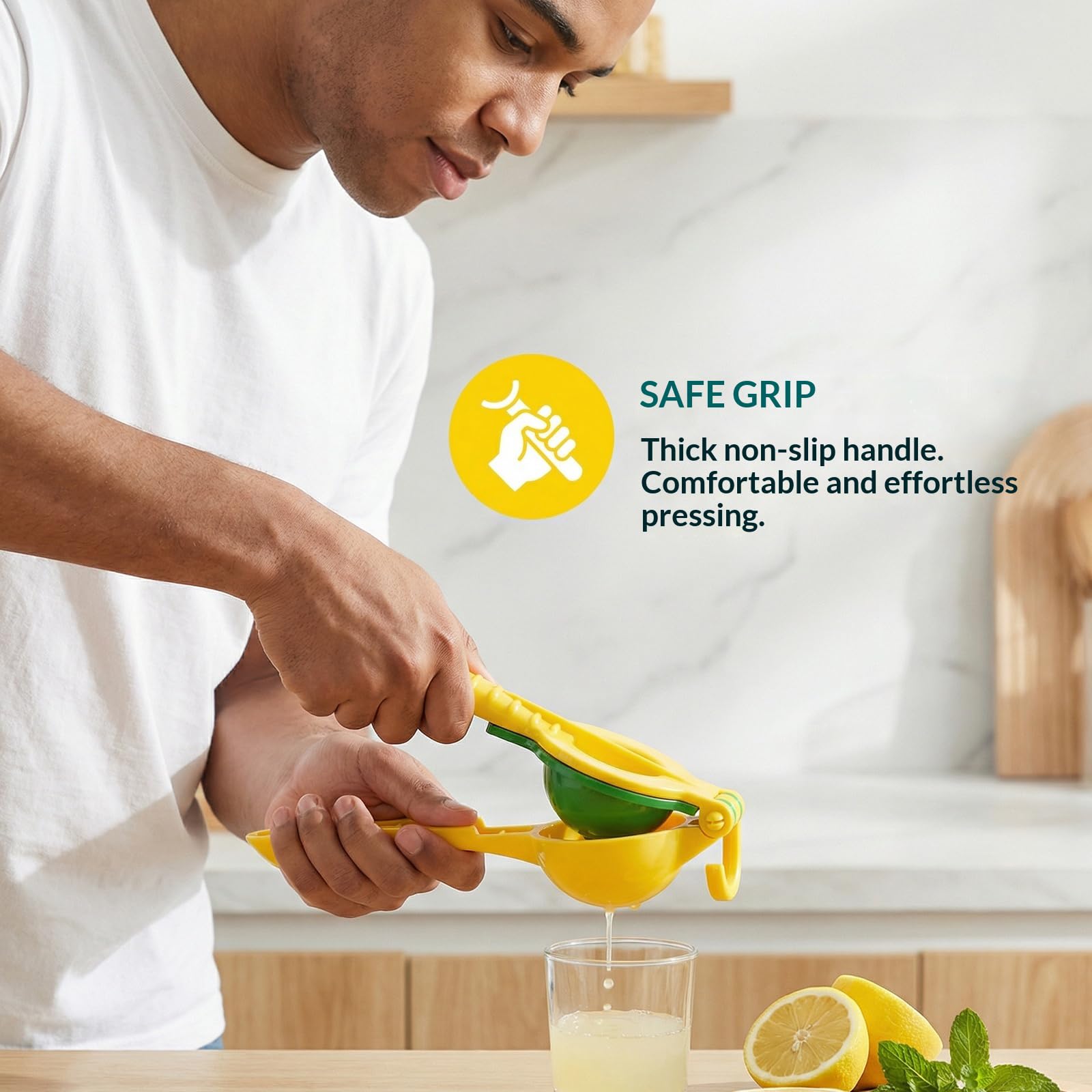 Exprimidor manual de limones 2 en 1 de plástico PP, apto para lavavajillas, con gancho para colgar, 25,5 cm