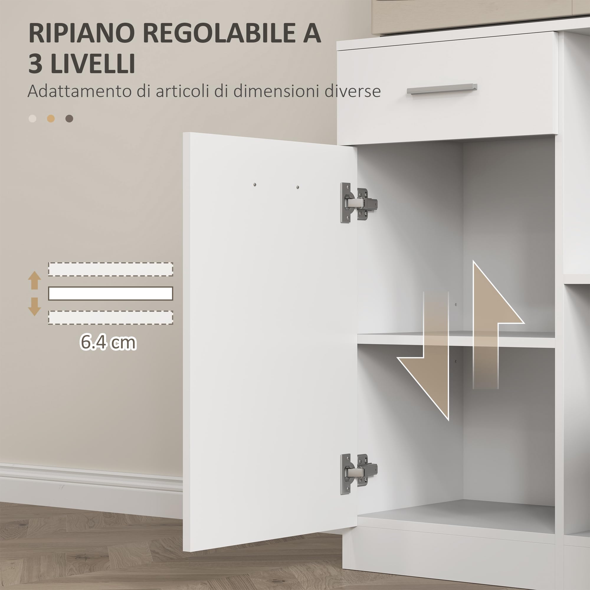 HOMCOM Credenza Cucina Alta con Cassetto 4 Armadietti 80x35x180 cm Bianco | 3 Scomparti Aperti, Mobile Dispensa, Ripiano Regolabile in Legno, per Soggiorno e Cucina