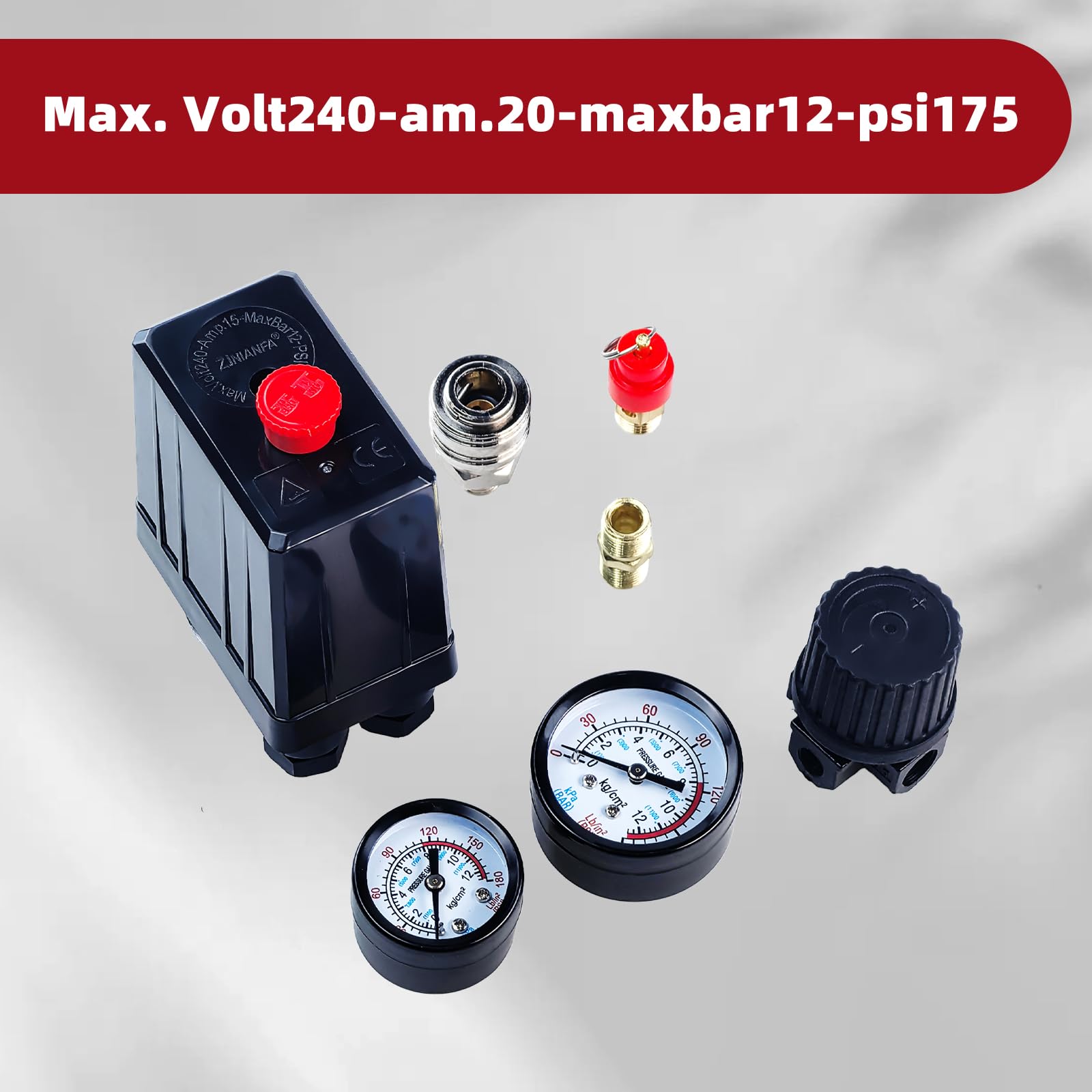 Regolatore di pressione con interruttore di pressione, regolatore d'aria, compressore, regolatore di pressione, interruttore di pressione IG 1/4, valvola di controllo 220 V, ricambio con attacchi