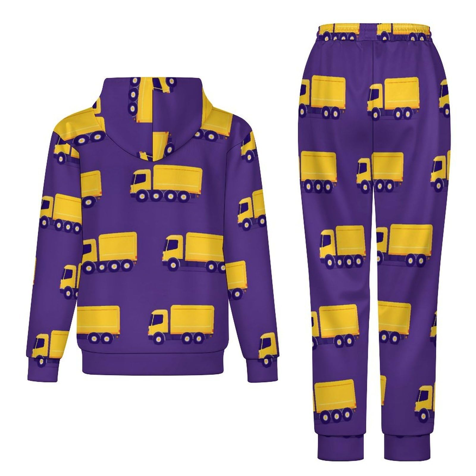 Giallo Truck Pattern Tute per gli Uomini Manica Lunga Felpa Con Cappuccio E Pantaloni Della Tuta Joggers Set Moda Tute