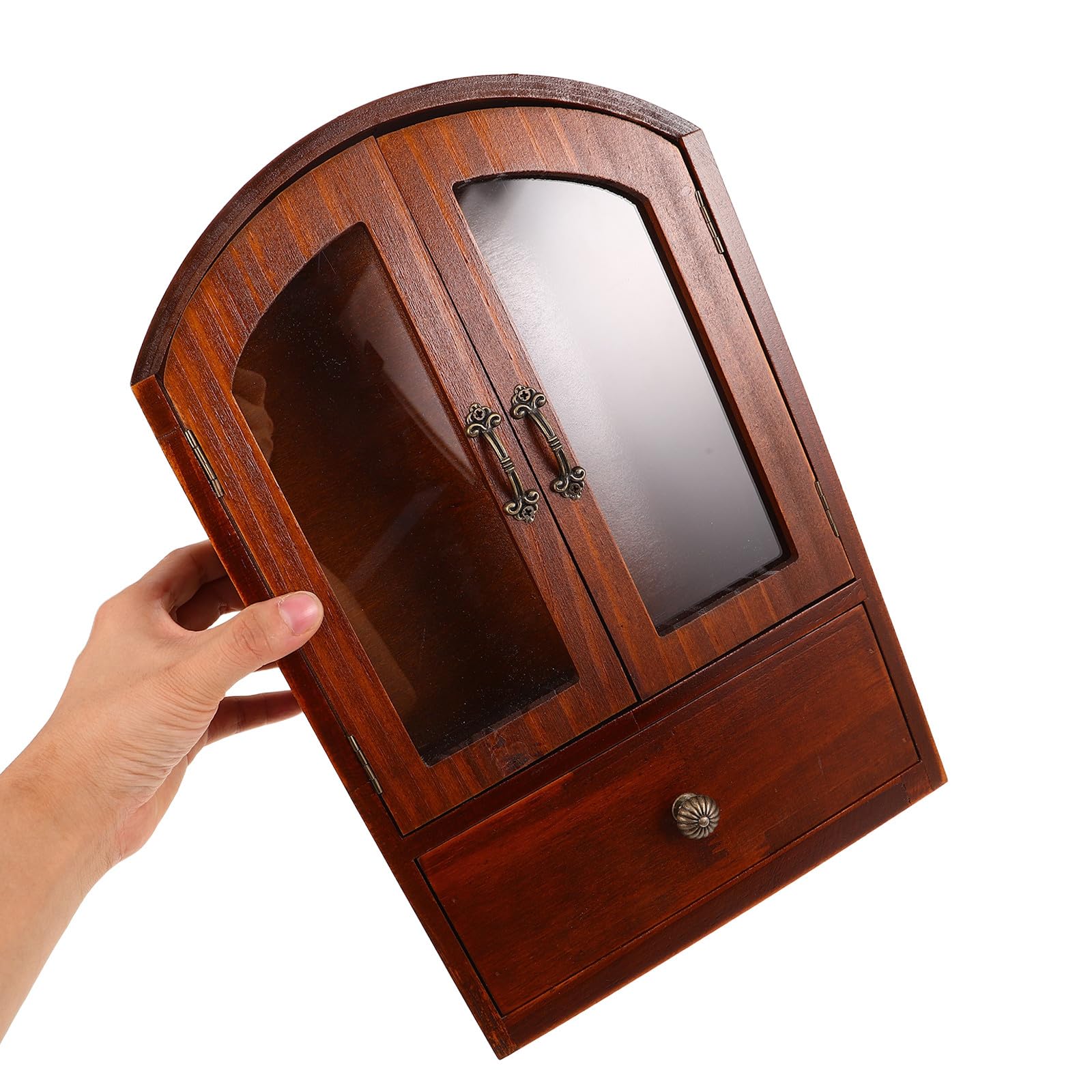 Cabilock Organizador de Escritorio de Madera con Puerta de Cristal y Cajón Armario Pequeño para Almacenaje de Cosméticos y Artículos Varios Estante Compacto para Hogar y Oficina Diseño